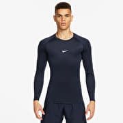 Nike Pro Men's Dri-FIT Tight Long-Sleeve Fitness Top Obsidian/ White