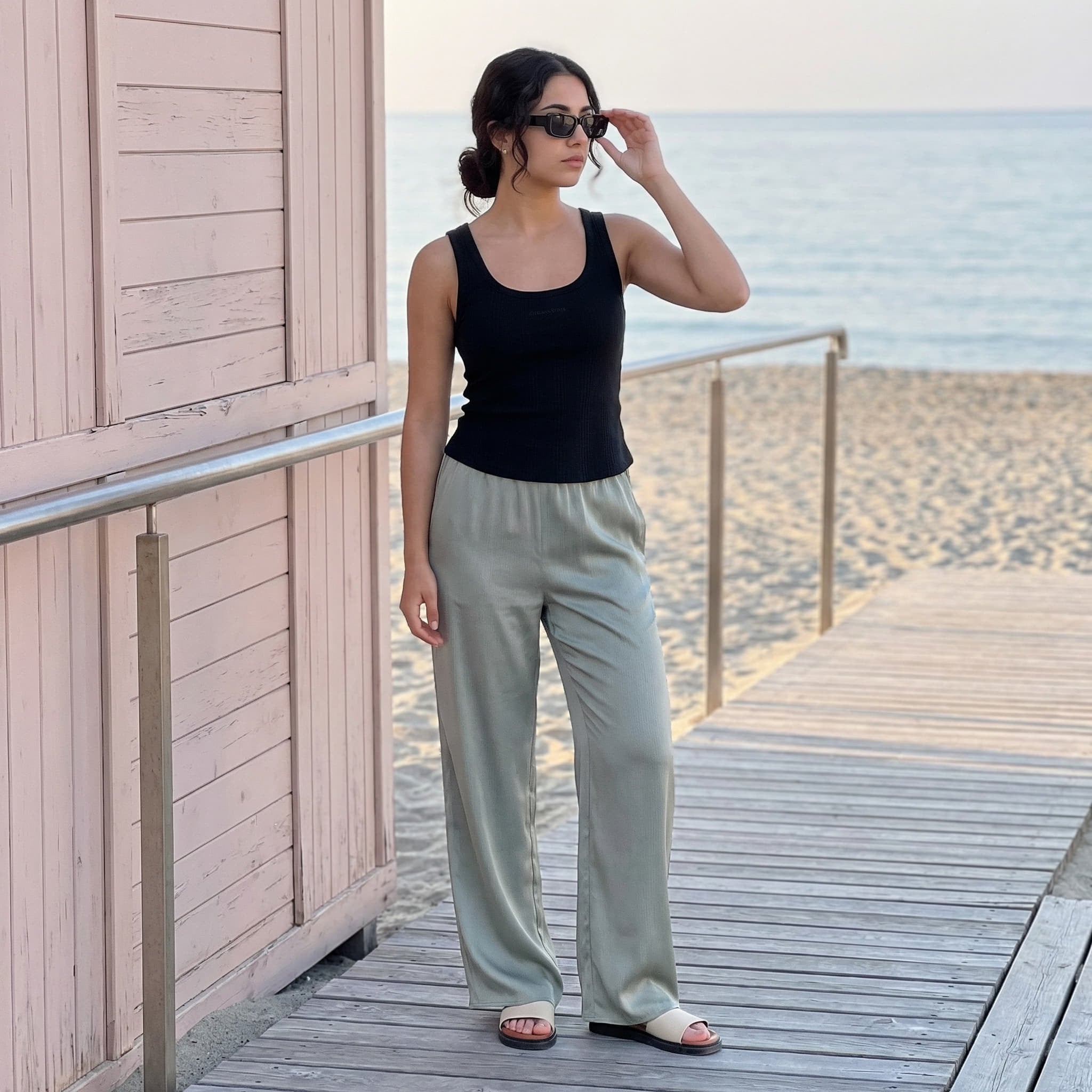 Παντελόνια Calvin Klein Hammered Satin Pull On Pant Shadow