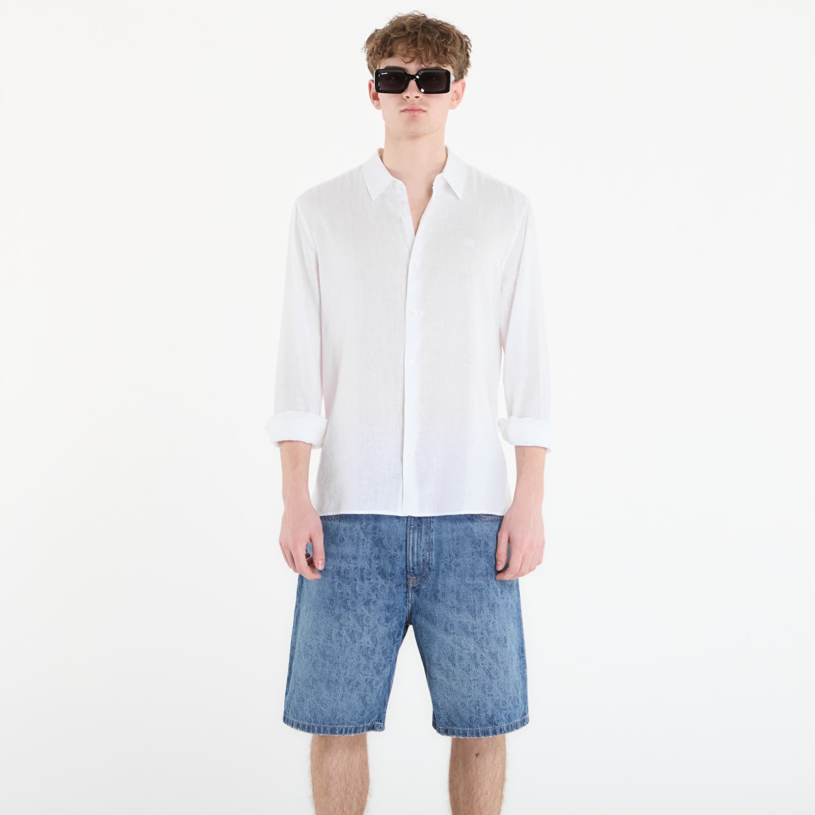Moške majice  Calvin Klein Ls Solid Linen Classic Shirt White