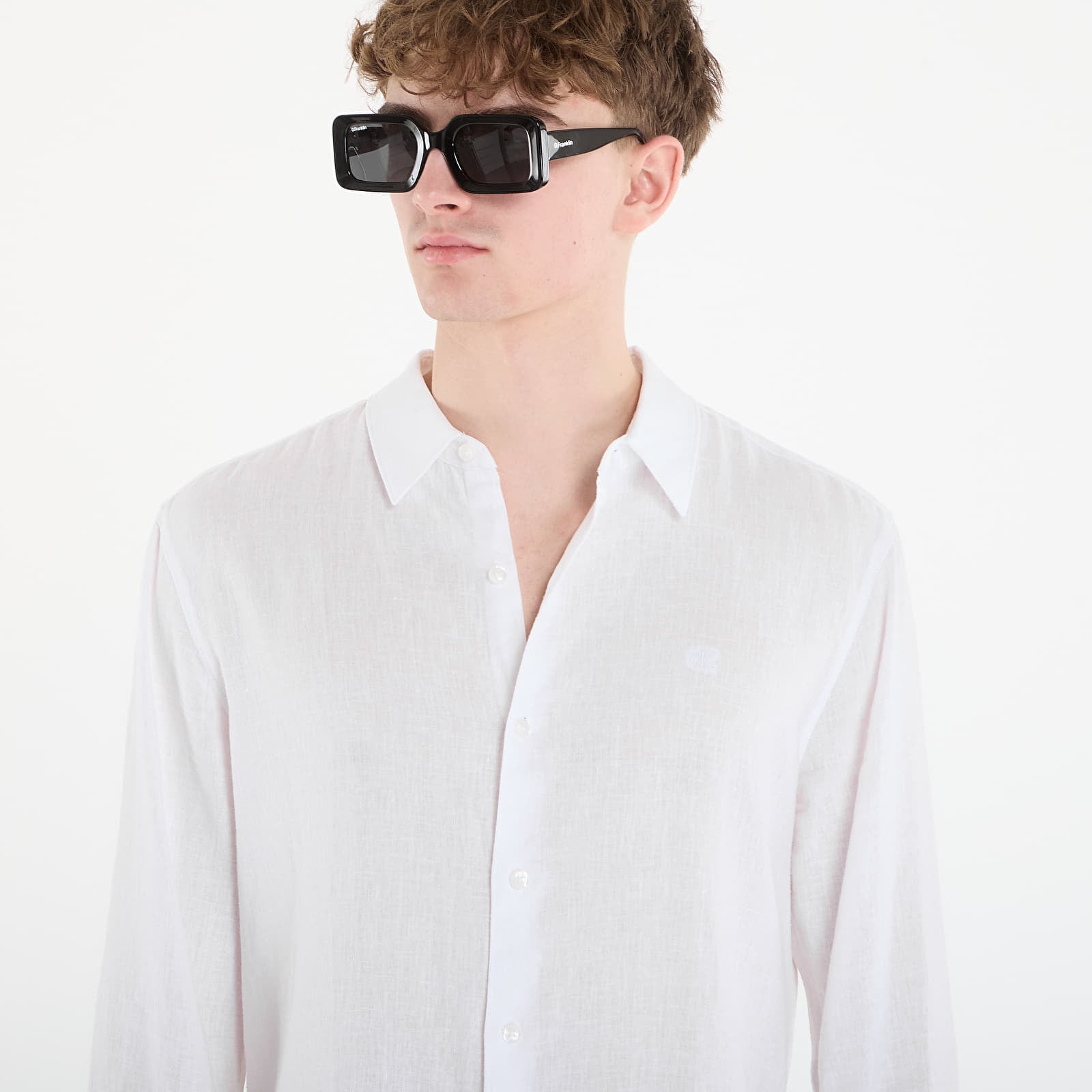 Moške majice  Calvin Klein Ls Solid Linen Classic Shirt White