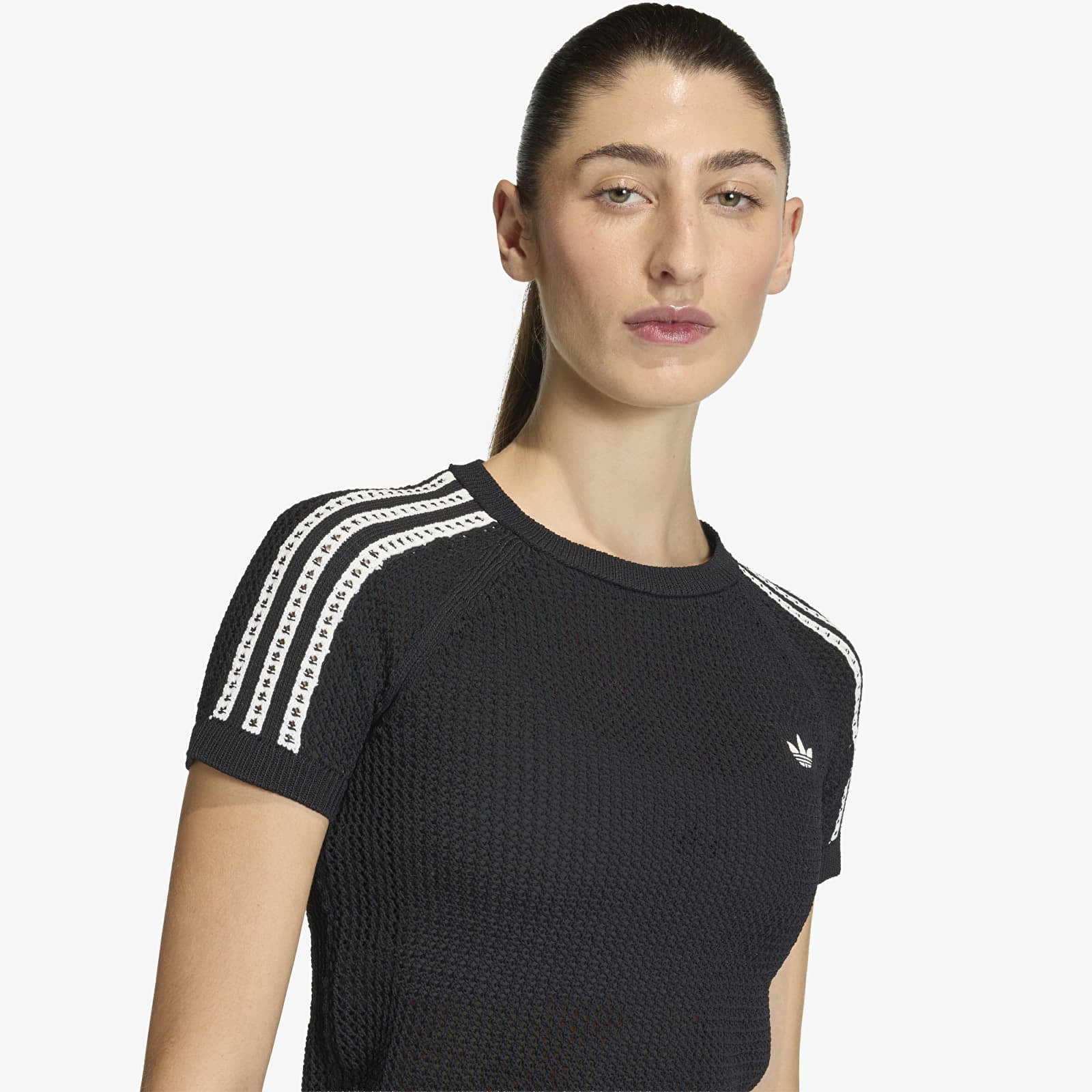 Dámská trička adidas Knitted Crochet Cali T-Shirt Black