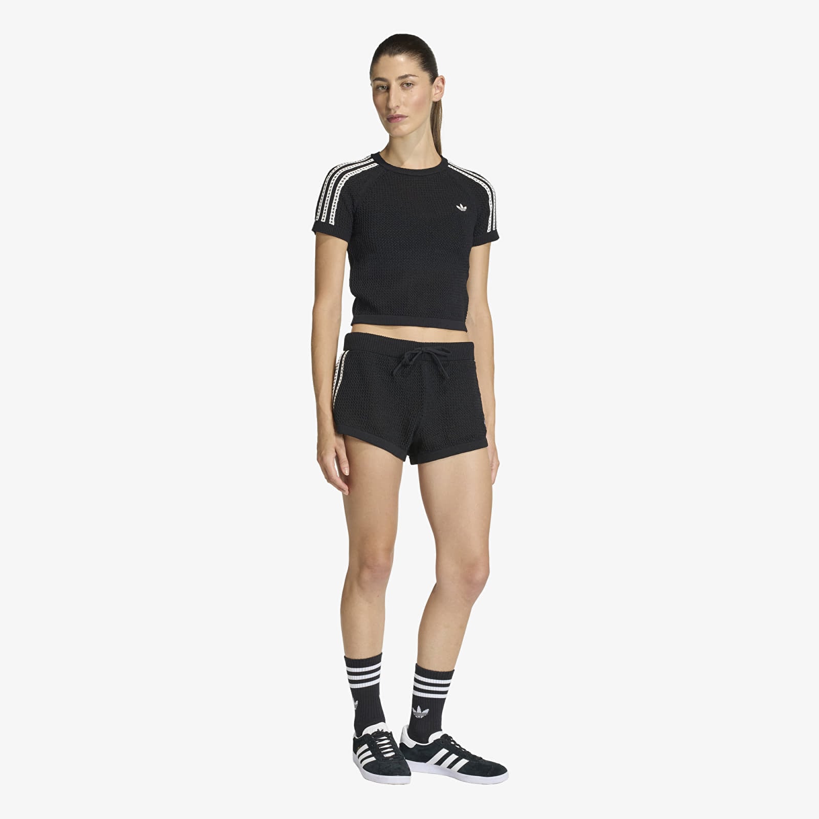 Dámská trička adidas Knitted Crochet Cali T-Shirt Black