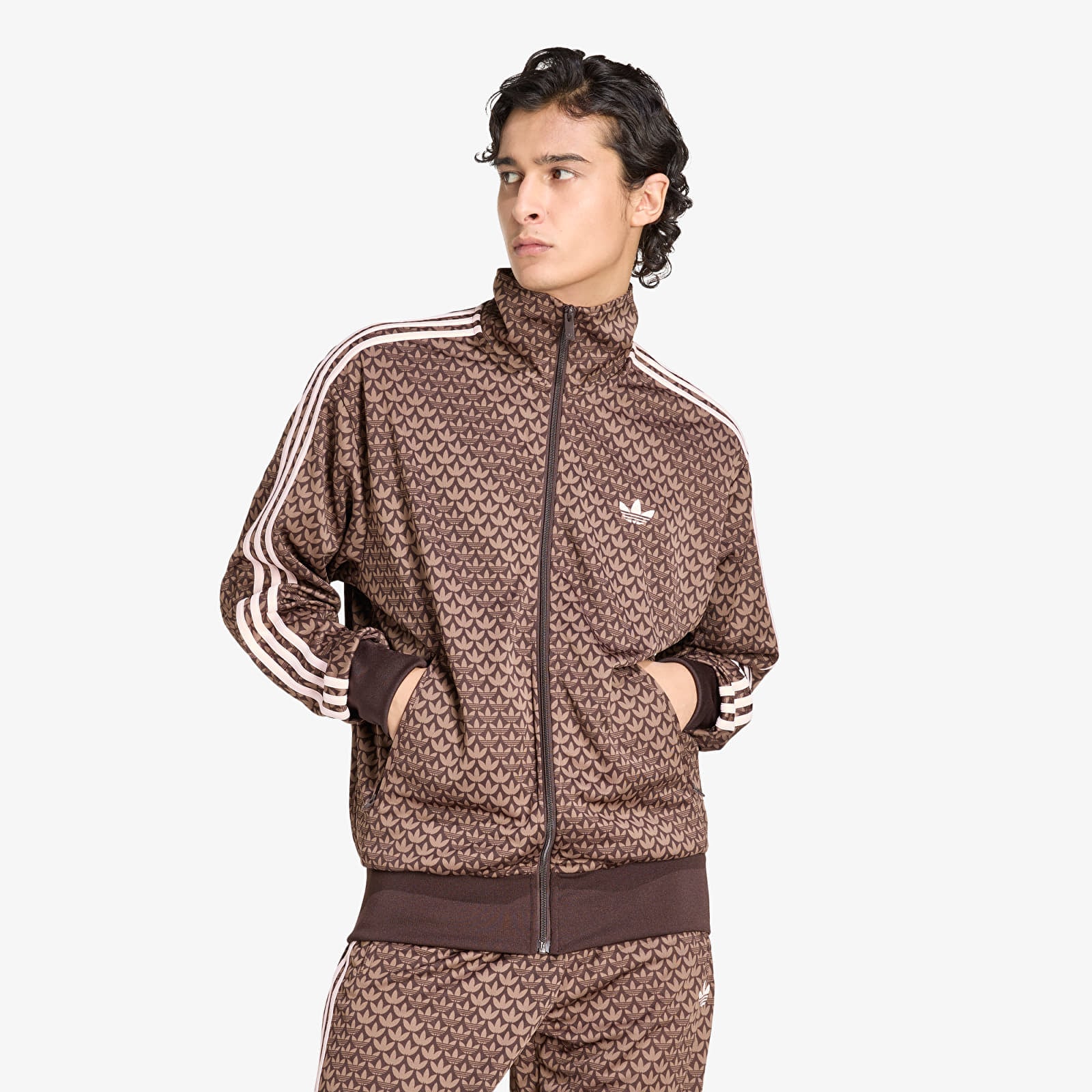 Men's sweatshirts adidas Firebird Loose Monogram Track Top Aurora Coffee/ Earth Strata/ Sandy Pink