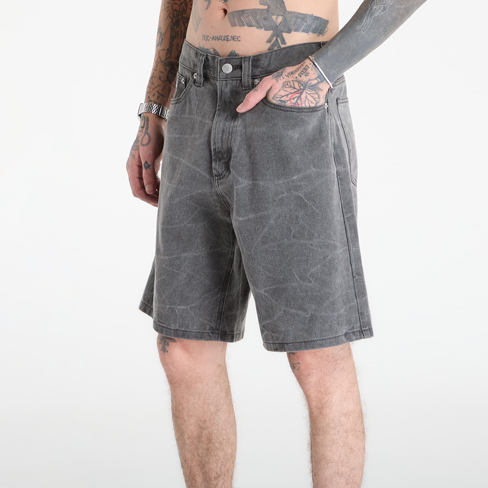 Men's shorts OBEY Bigwig Baggy Denim Short Black Wrinkle Wash