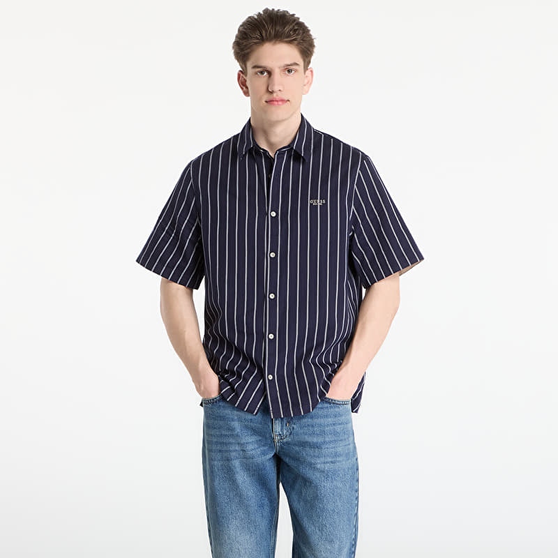 Krekls GUESS Ss Yarn Dyed Crinkle Shirt Smart Blue/ White