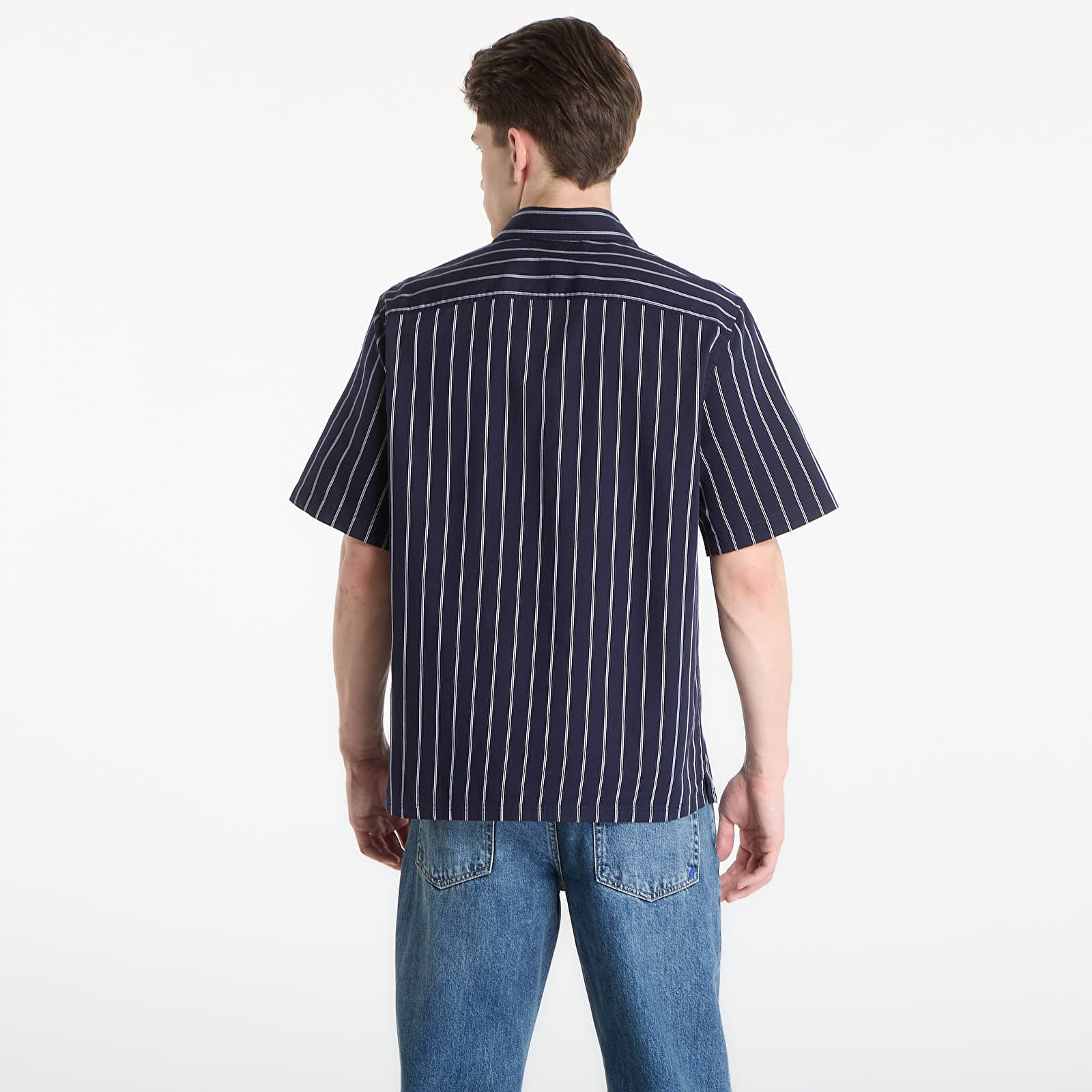 Koszule Guess Jeans Ss Yarn Dyed Crinkle Shirt Smart Blue/ White