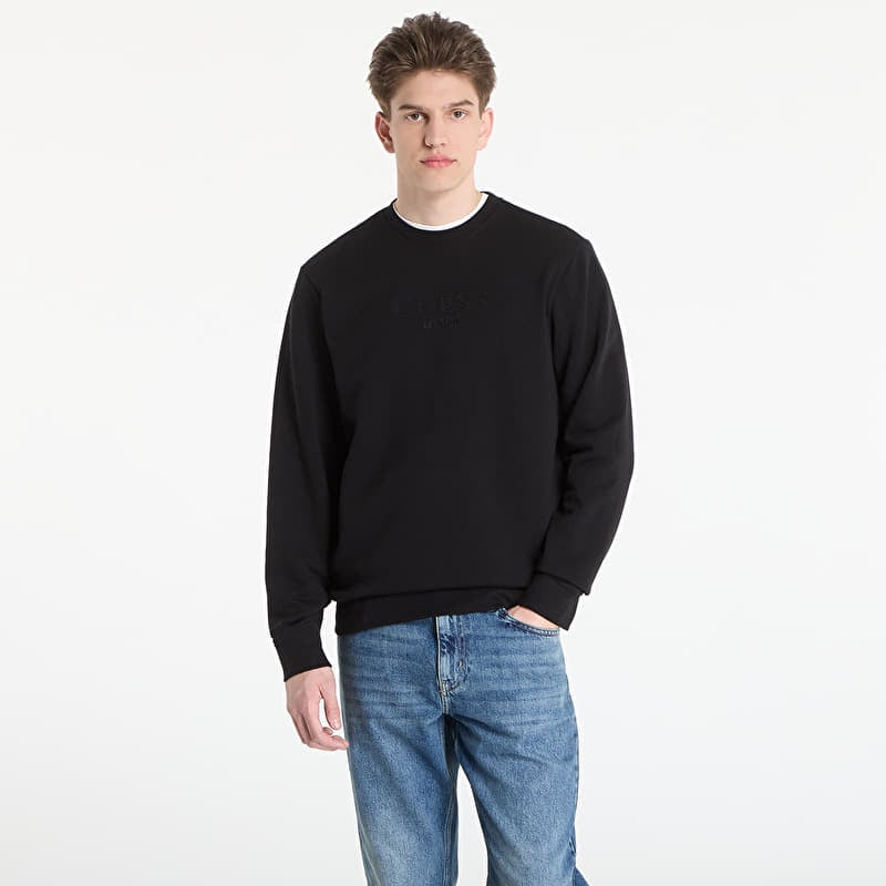 Mikina GUESS Cn Ls Embossed Logo Sweatshirt Jet Black