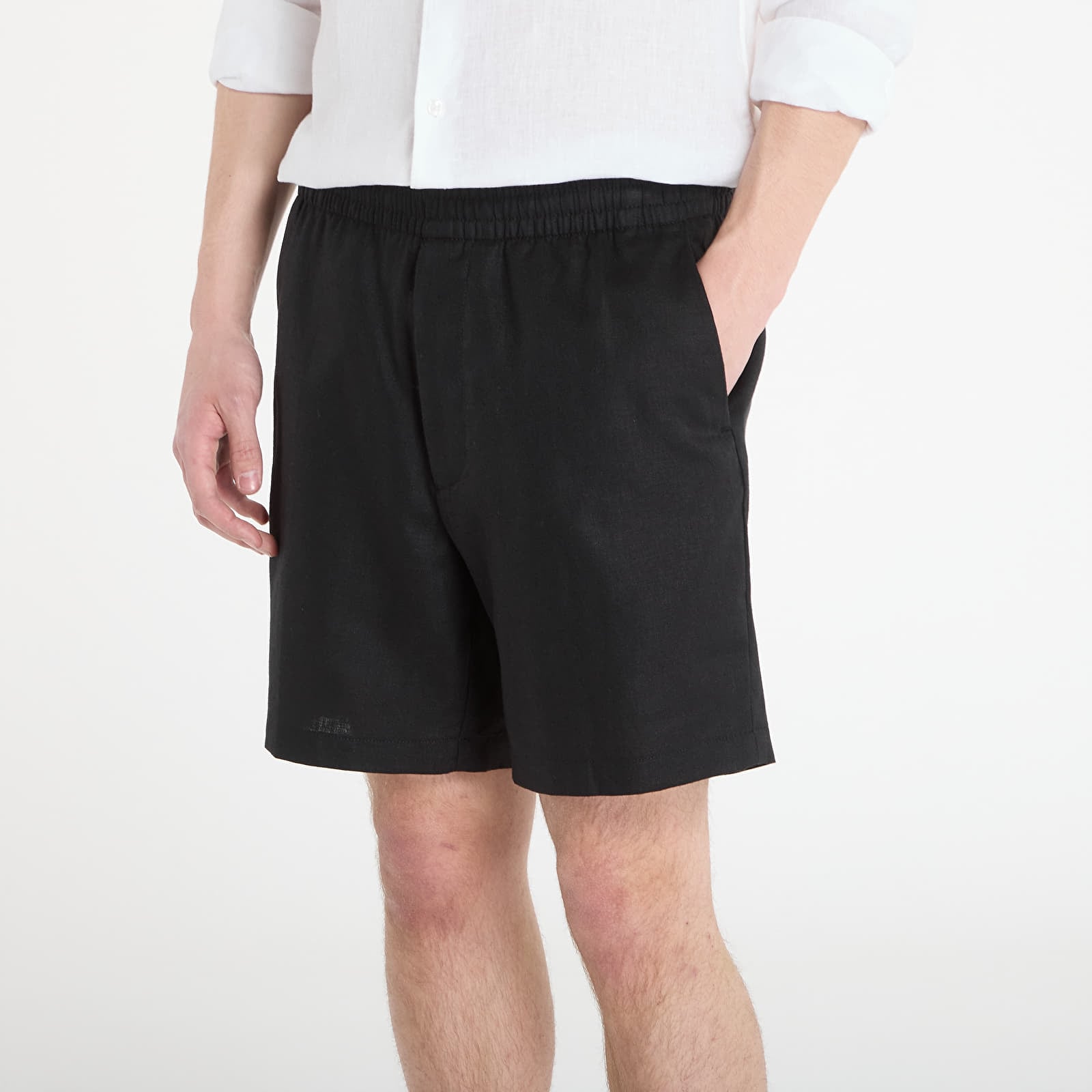 Kraťasy Calvin Klein Straight Linen 7" Pull On Short Black