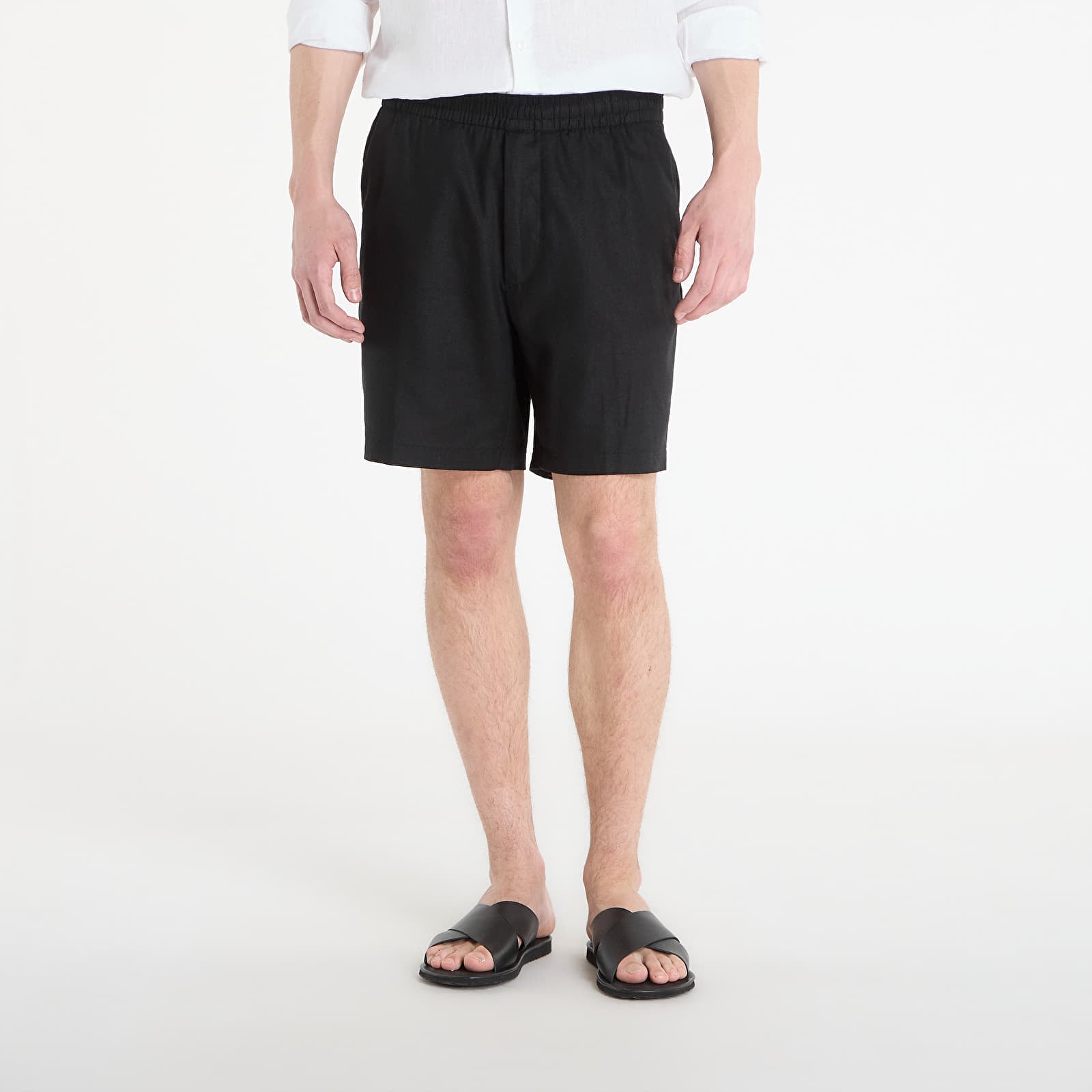 Kraťasy Calvin Klein Straight Linen 7" Pull On Short Black