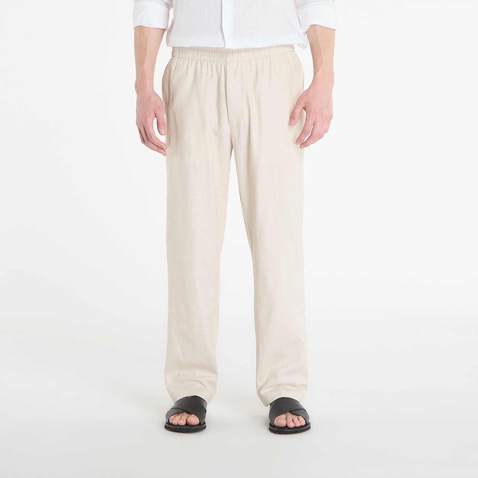 Nohavice Calvin Klein Straight Linen Pull On Pant Oatmeal Melange
