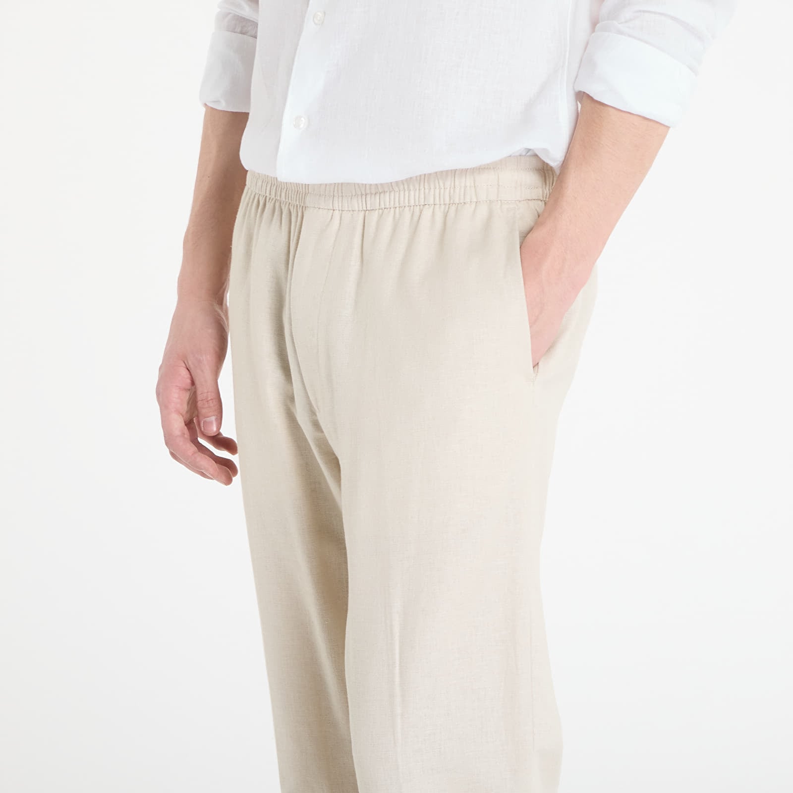 Nohavice Calvin Klein Straight Linen Pull On Pant Oatmeal Melange
