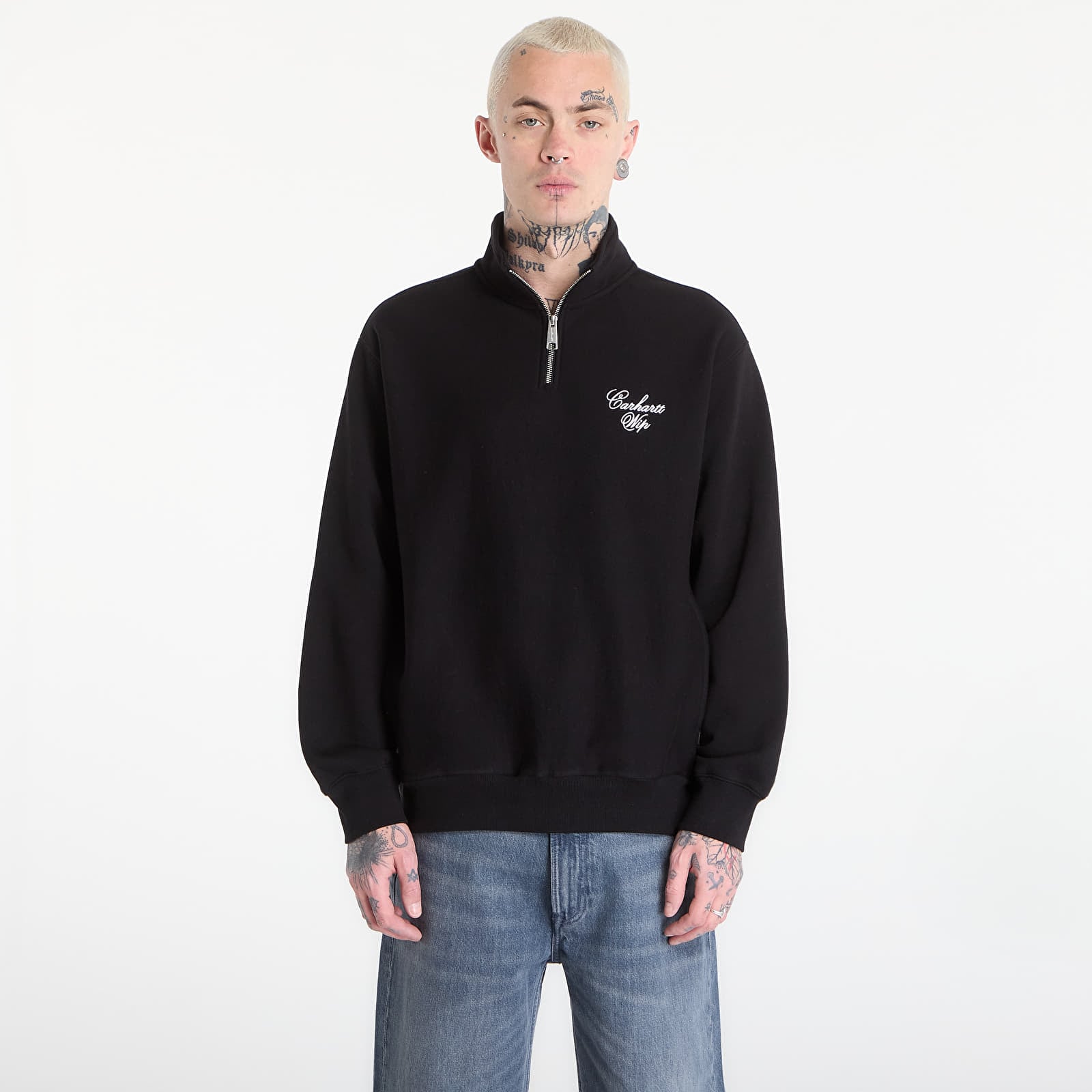 Sweats à capuche homme Carhartt WIP Longhand Half Zip Sweat UNISEX Black/ White