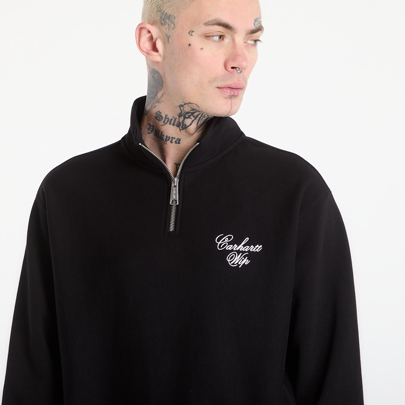 Sweats à capuche homme Carhartt WIP Longhand Half Zip Sweat UNISEX Black/ White