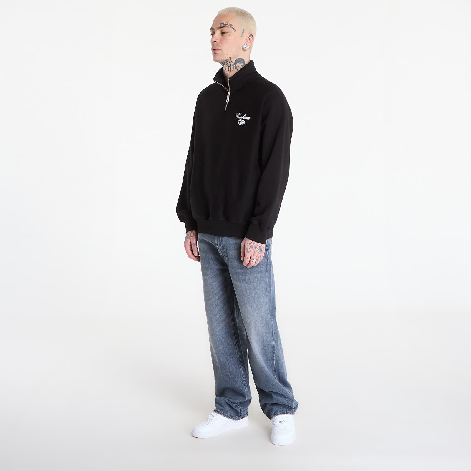 Sweats à capuche homme Carhartt WIP Longhand Half Zip Sweat UNISEX Black/ White
