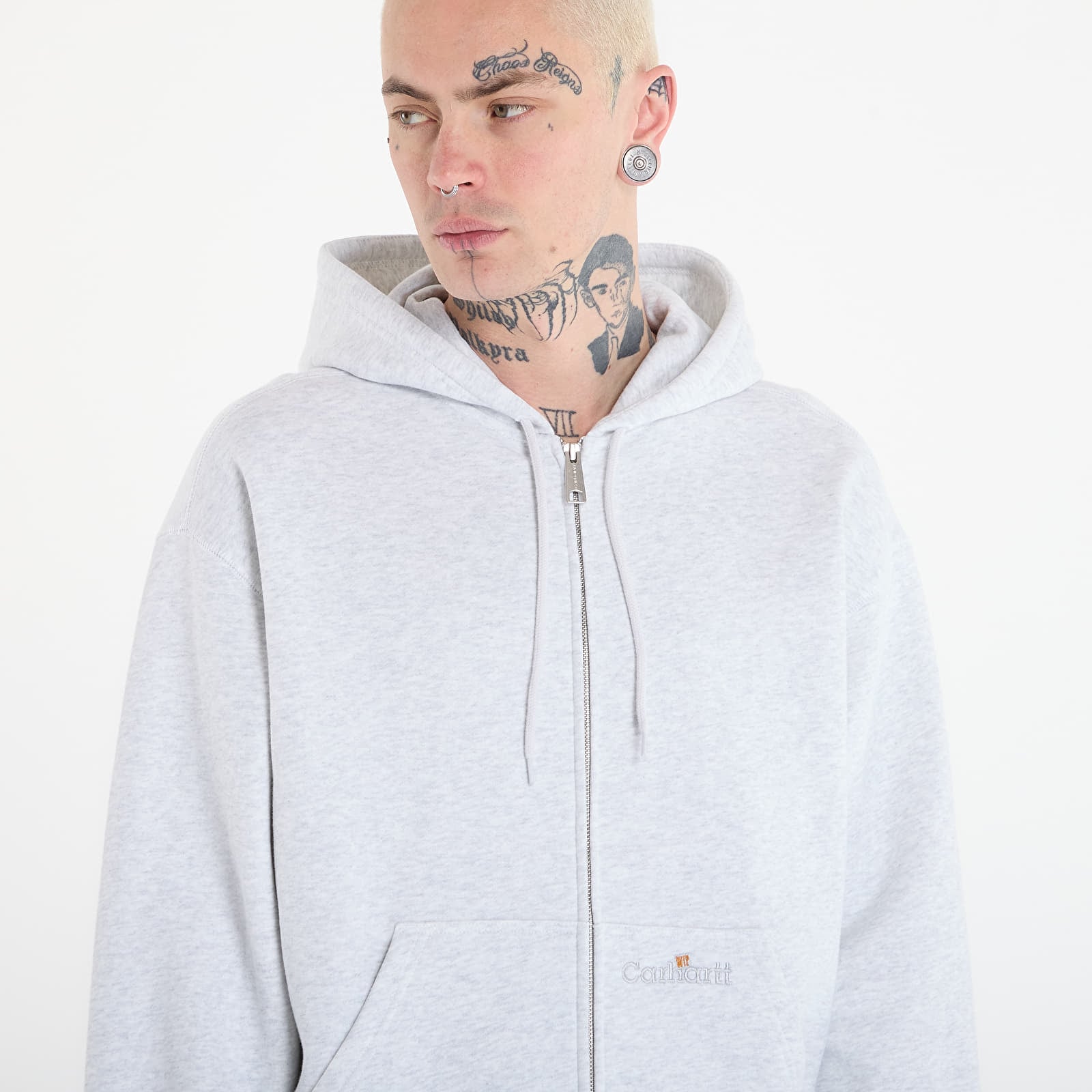 Vīriešu džemperi Carhartt WIP Hooded WIP Label Sweat Jacket UNISEX Ash Heather