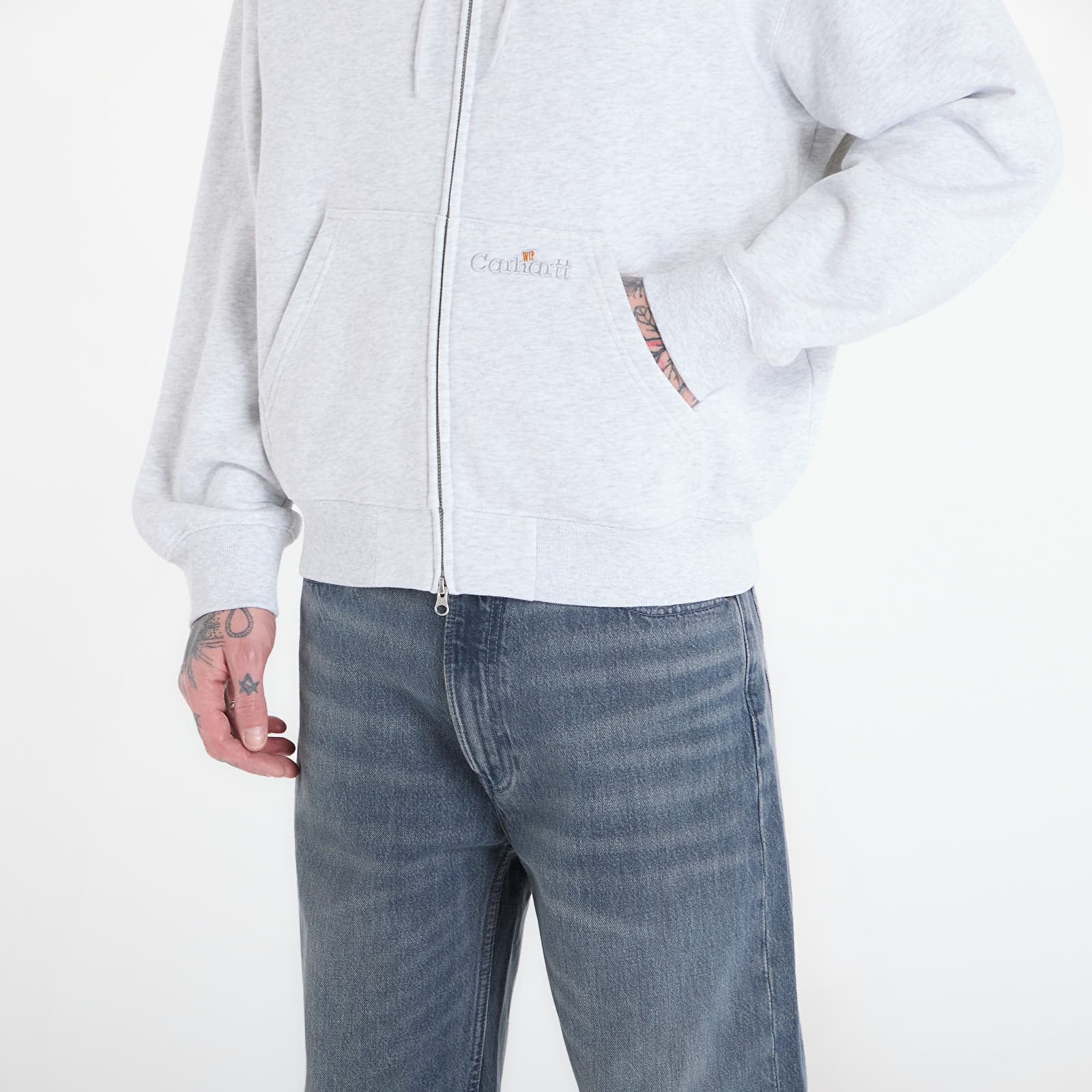 Vīriešu džemperi Carhartt WIP Hooded WIP Label Sweat Jacket UNISEX Ash Heather