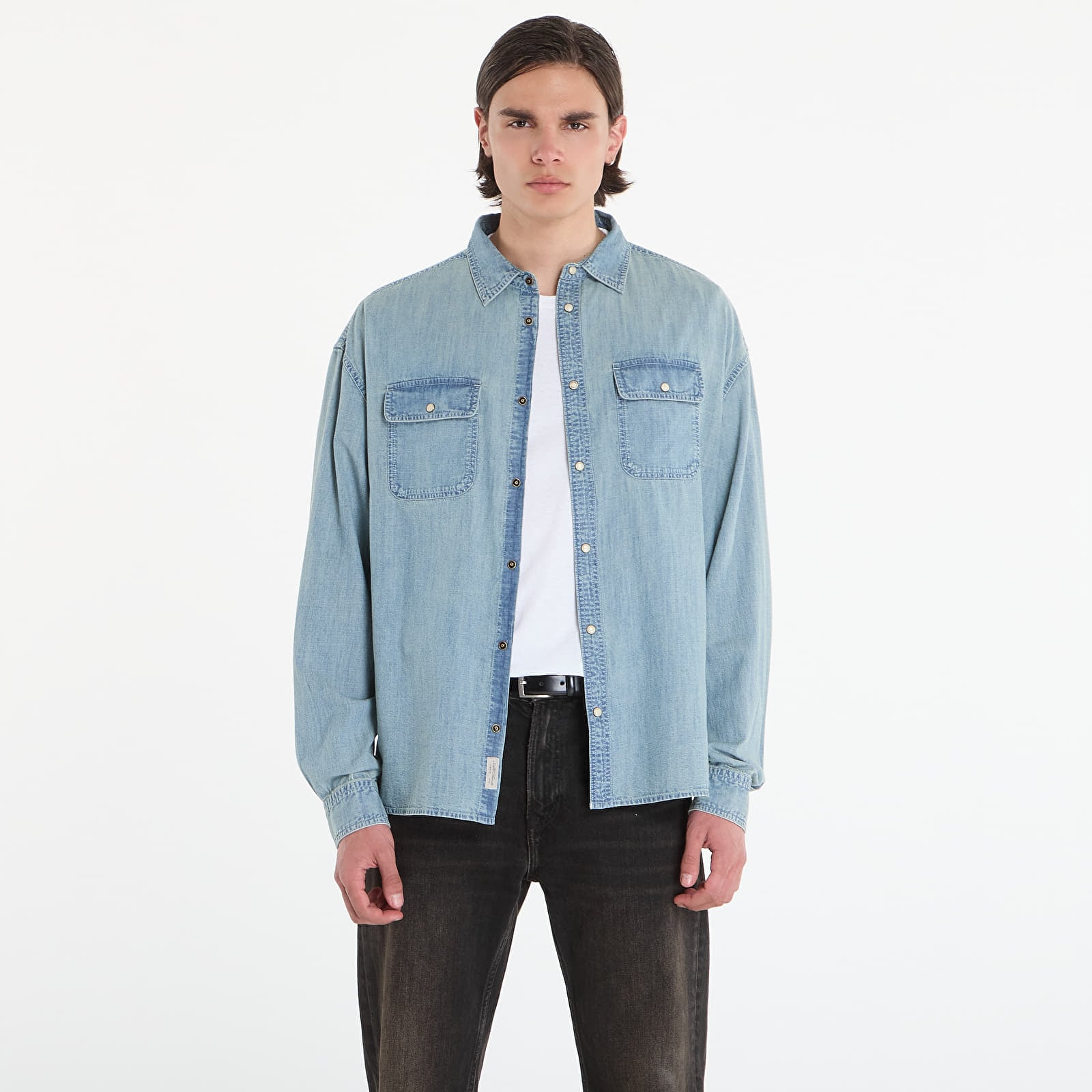 Hemden AllSaints Gribbs Ls Shirt Faded Indigo