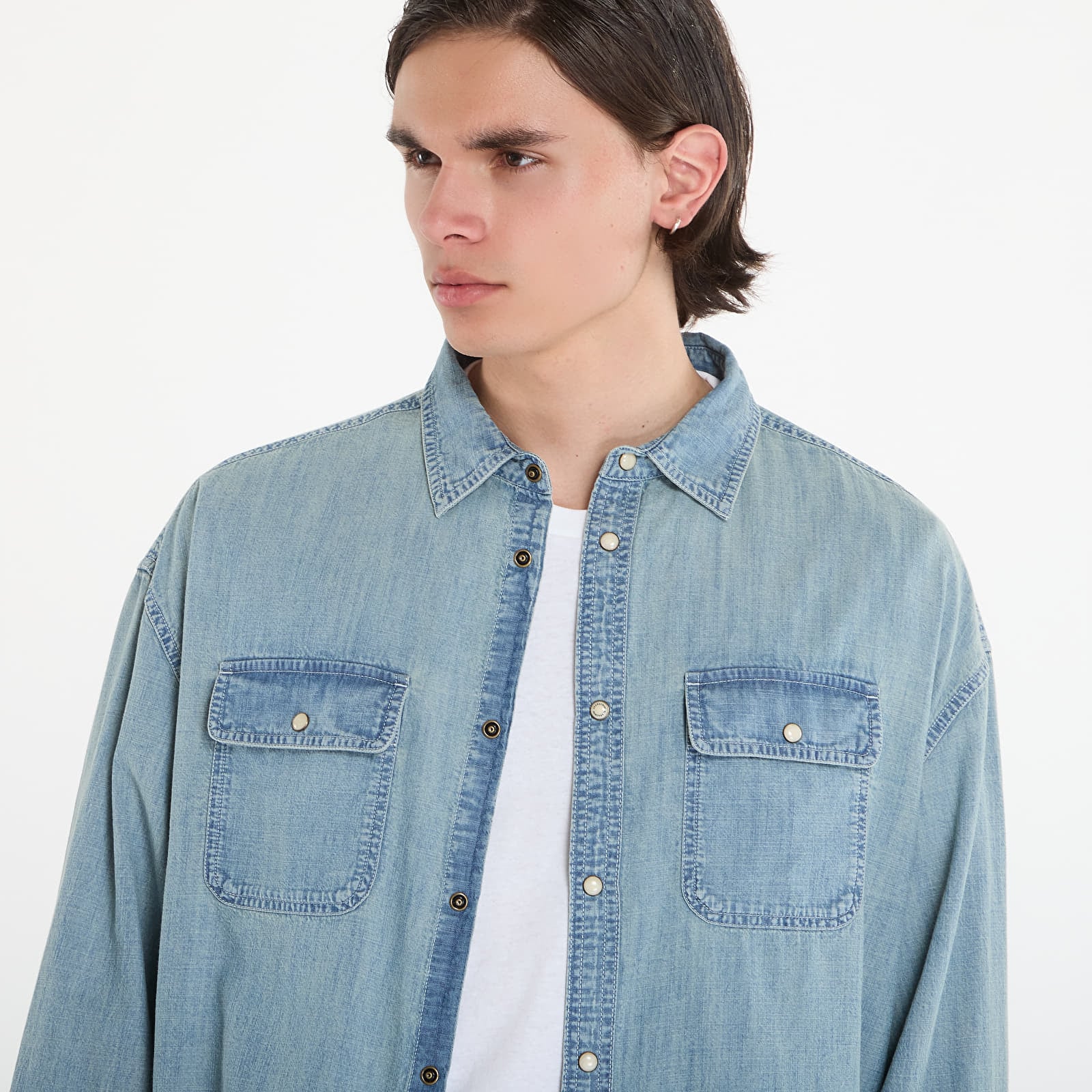 Hemden AllSaints Gribbs Ls Shirt Faded Indigo
