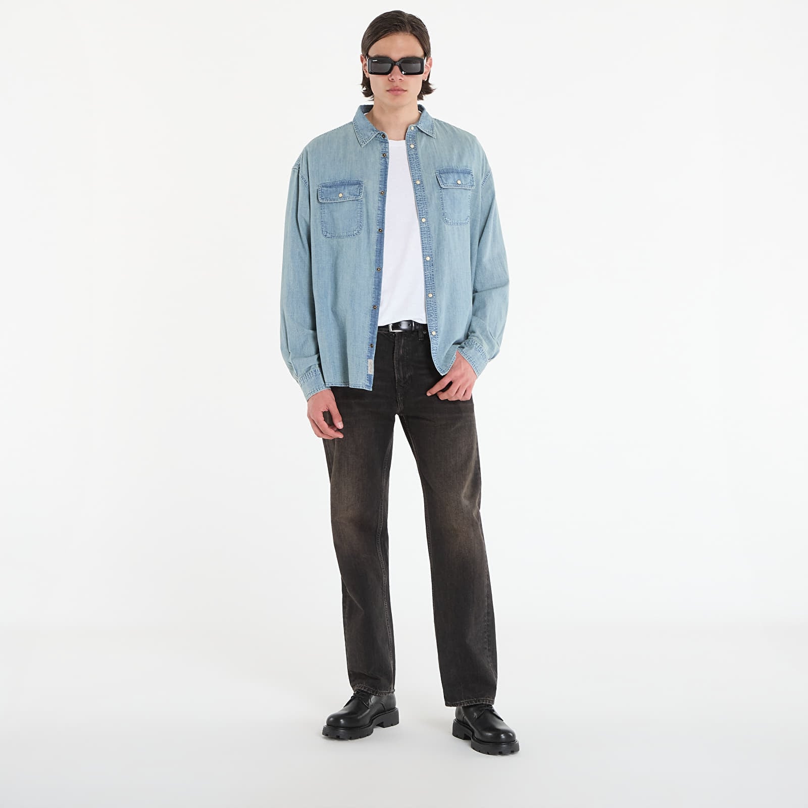 Hemden AllSaints Gribbs Ls Shirt Faded Indigo
