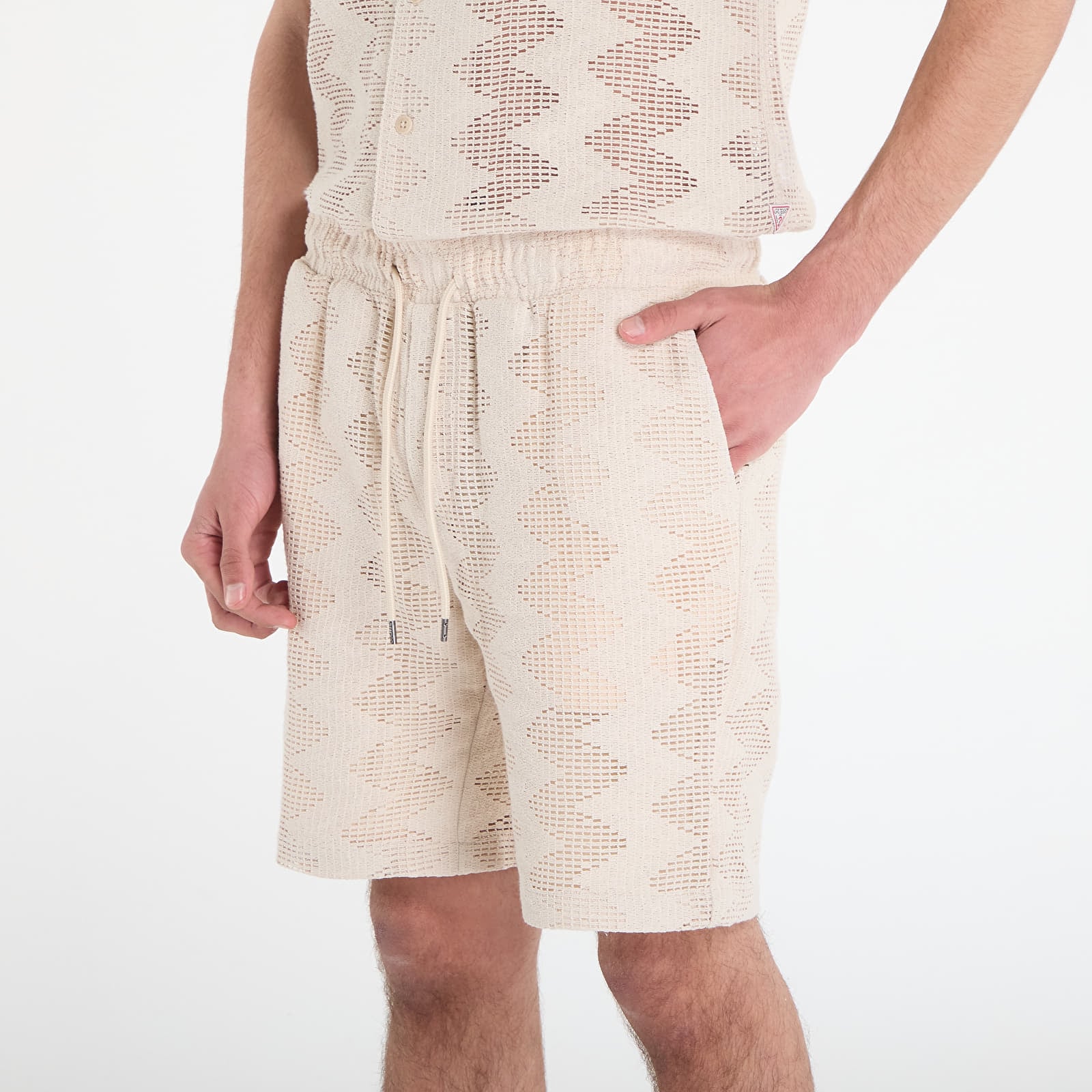 Kraťasy Guess Jeans Lattice Knit Short Light Oak