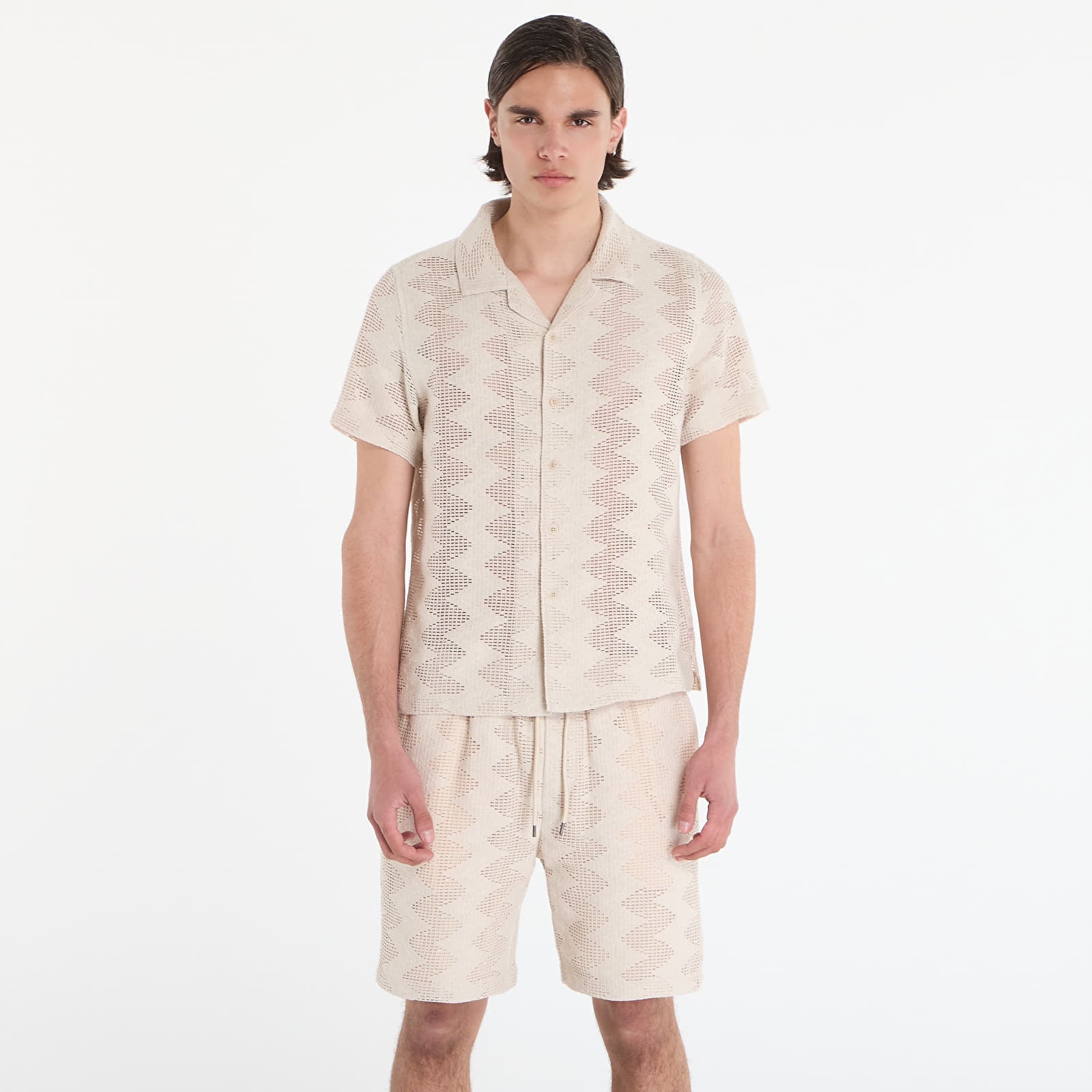 Košile Guess Jeans Lattice Knit Shirt Light Oak