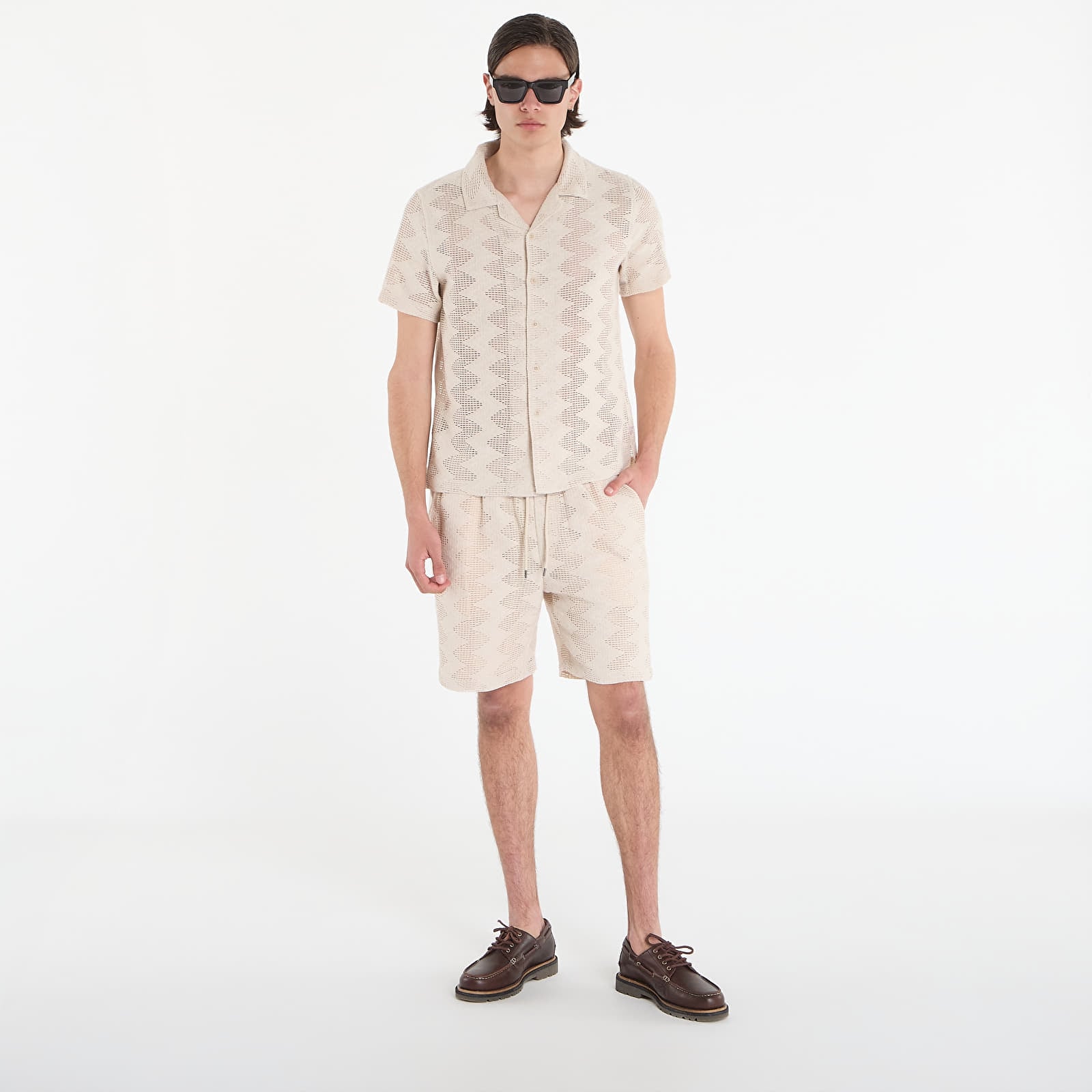 Košile Guess Jeans Lattice Knit Shirt Light Oak