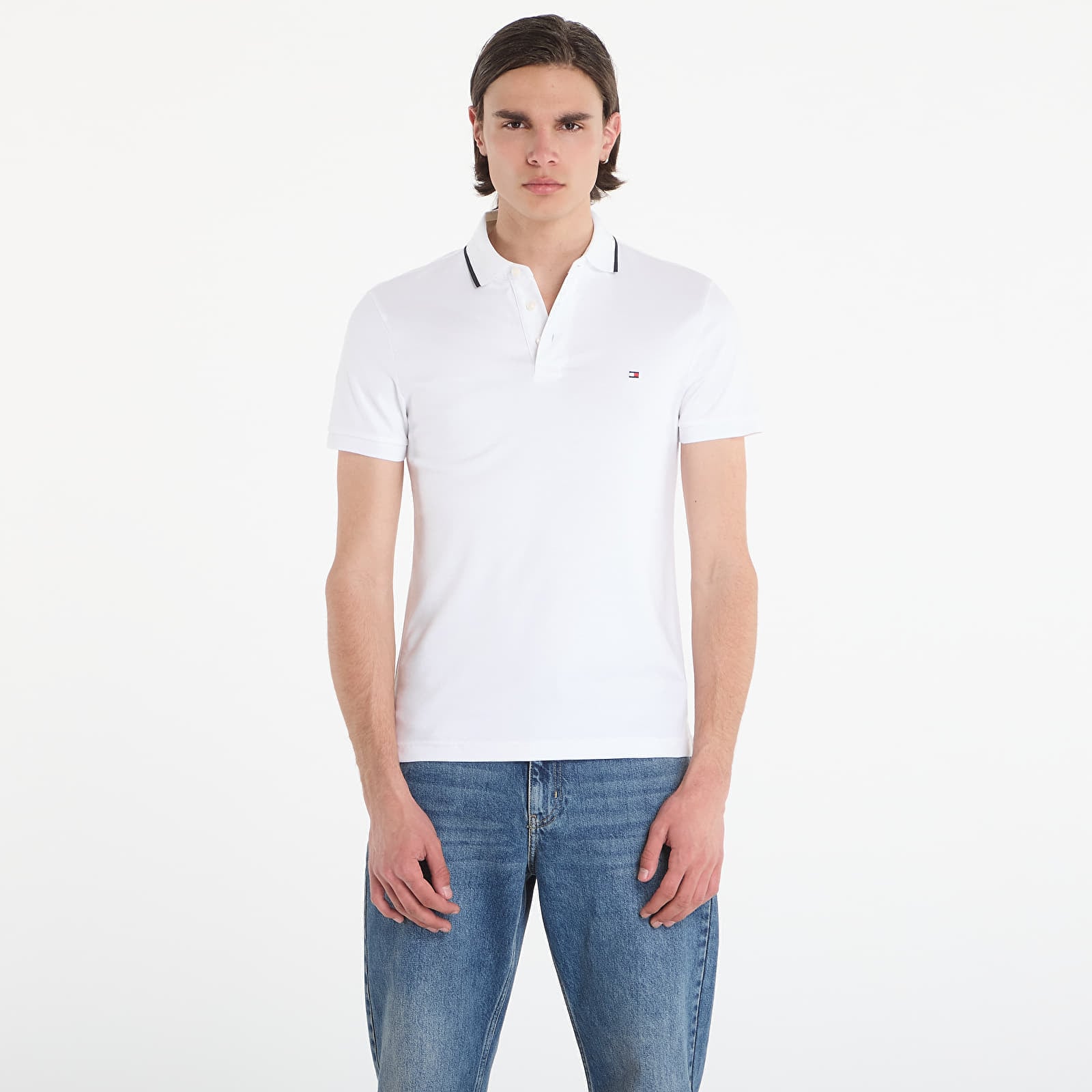 Тениска Tommy Hilfiger Liquid Cotton Tipped Slim Polo White M