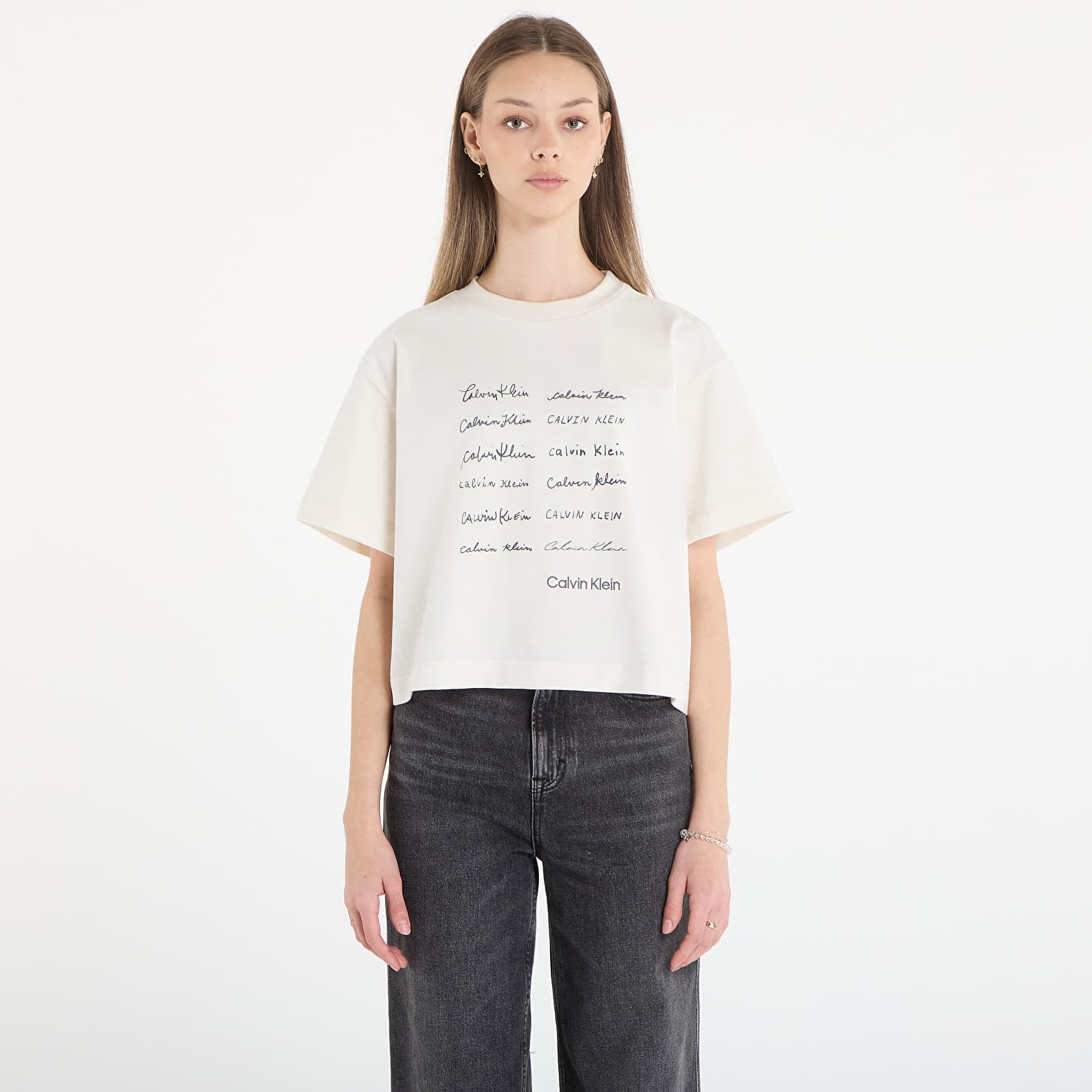Тениска Calvin Klein Jeans Ss Cropped Boxy Grap Tee White L