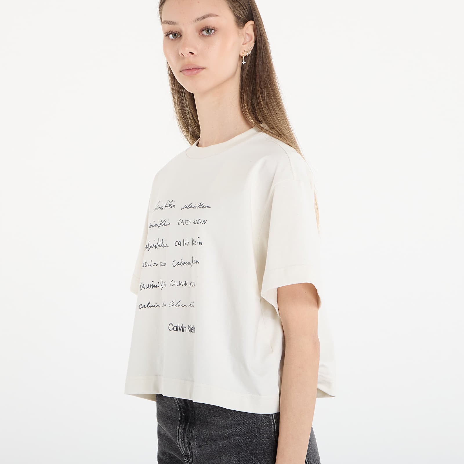 Dámske tričká Calvin Klein Jeans Ss Cropped Boxy Grap Tee White
