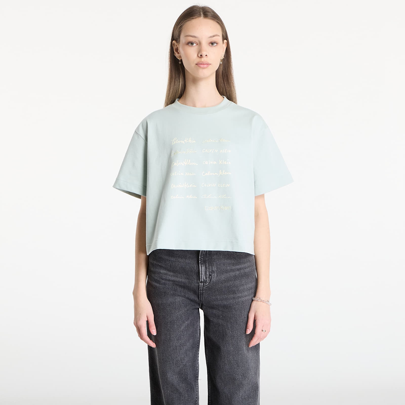 Тениска Calvin Klein Jeans Ss Cropped Boxy Grap Tee Green M
