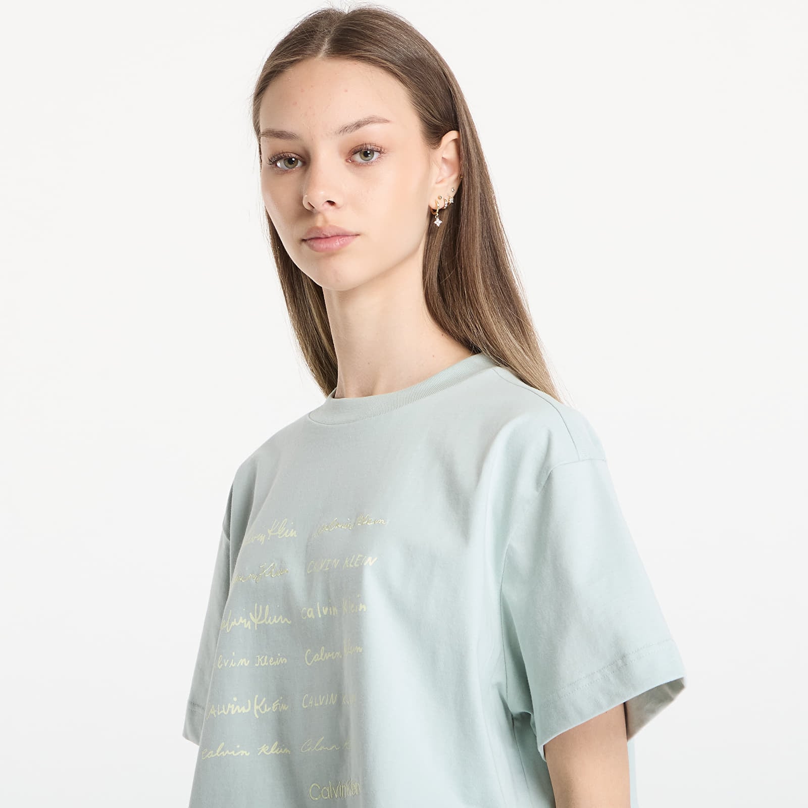 Dámske tričká Calvin Klein Jeans Ss Cropped Boxy Grap Tee Green