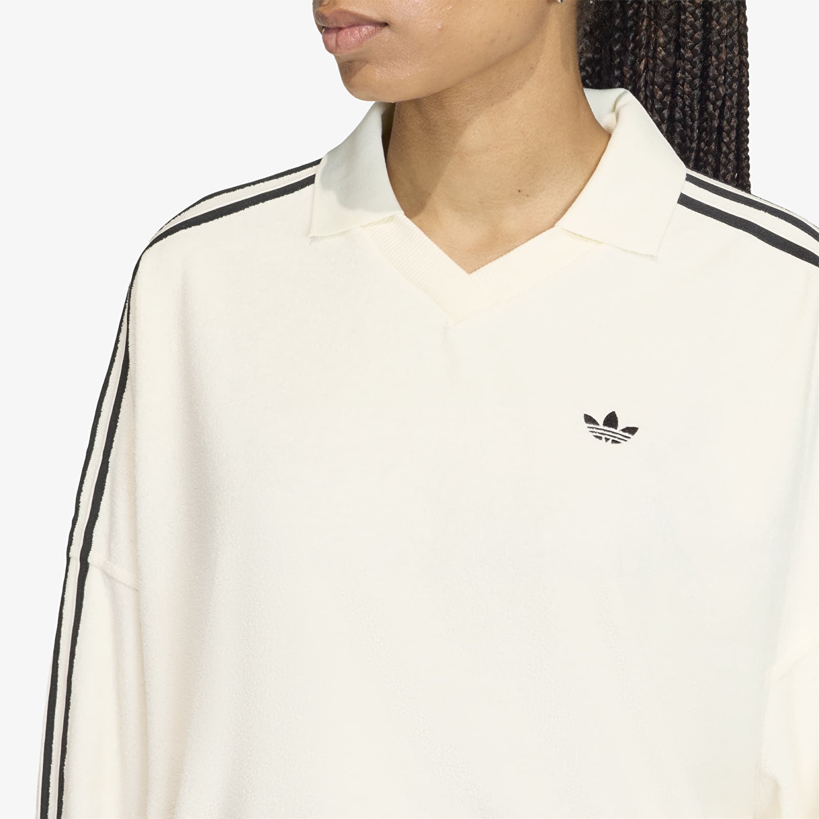 Magliette da donna adidas Terry Towel V Neck Long Sleeves Polo Shirt Off White