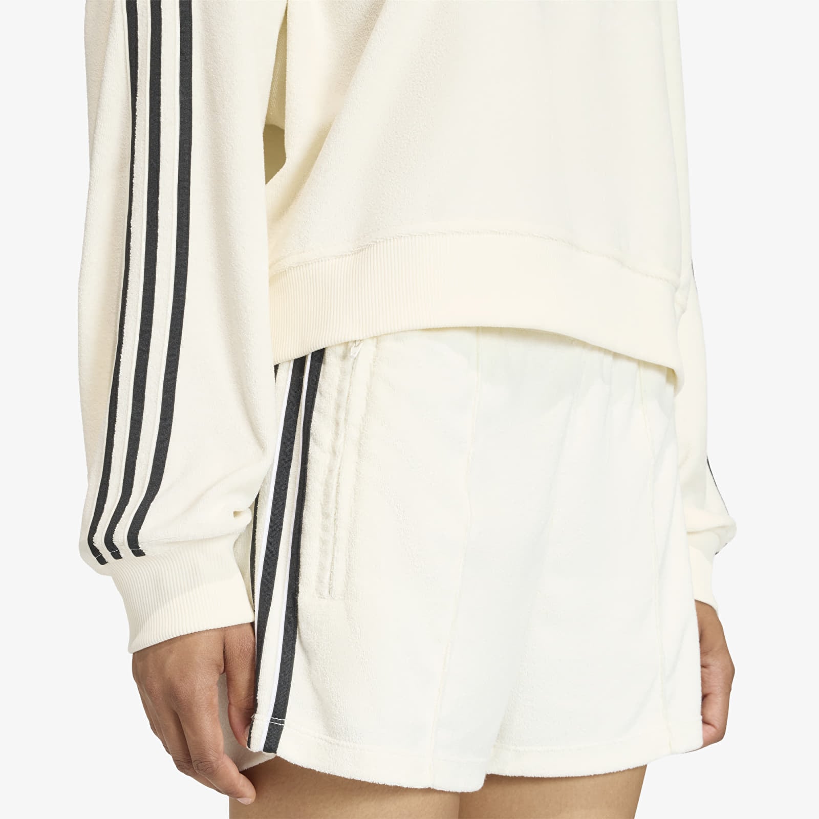 Magliette da donna adidas Terry Towel V Neck Long Sleeves Polo Shirt Off White