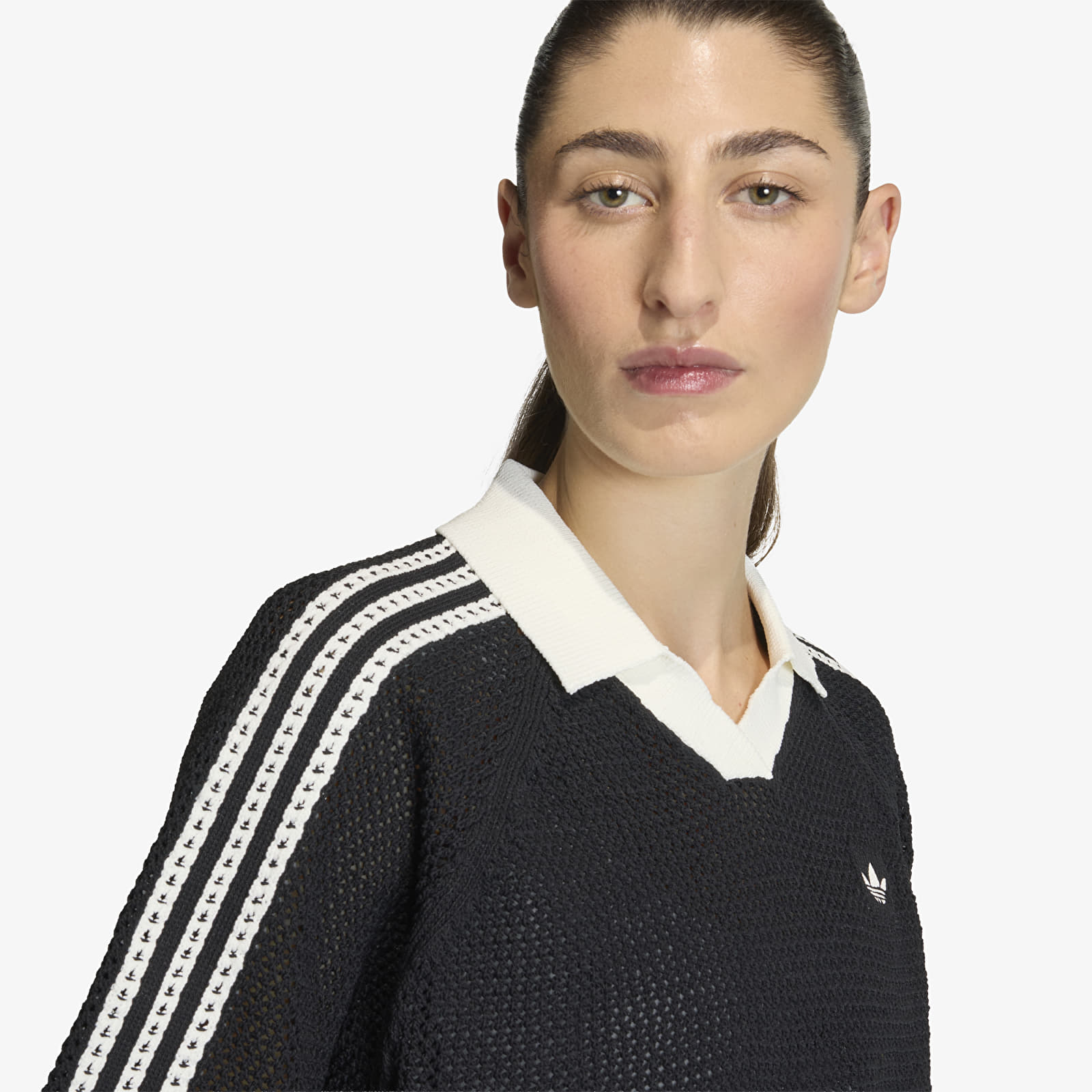 T-Shirts Frau adidas Knitted Crochet Polo Black