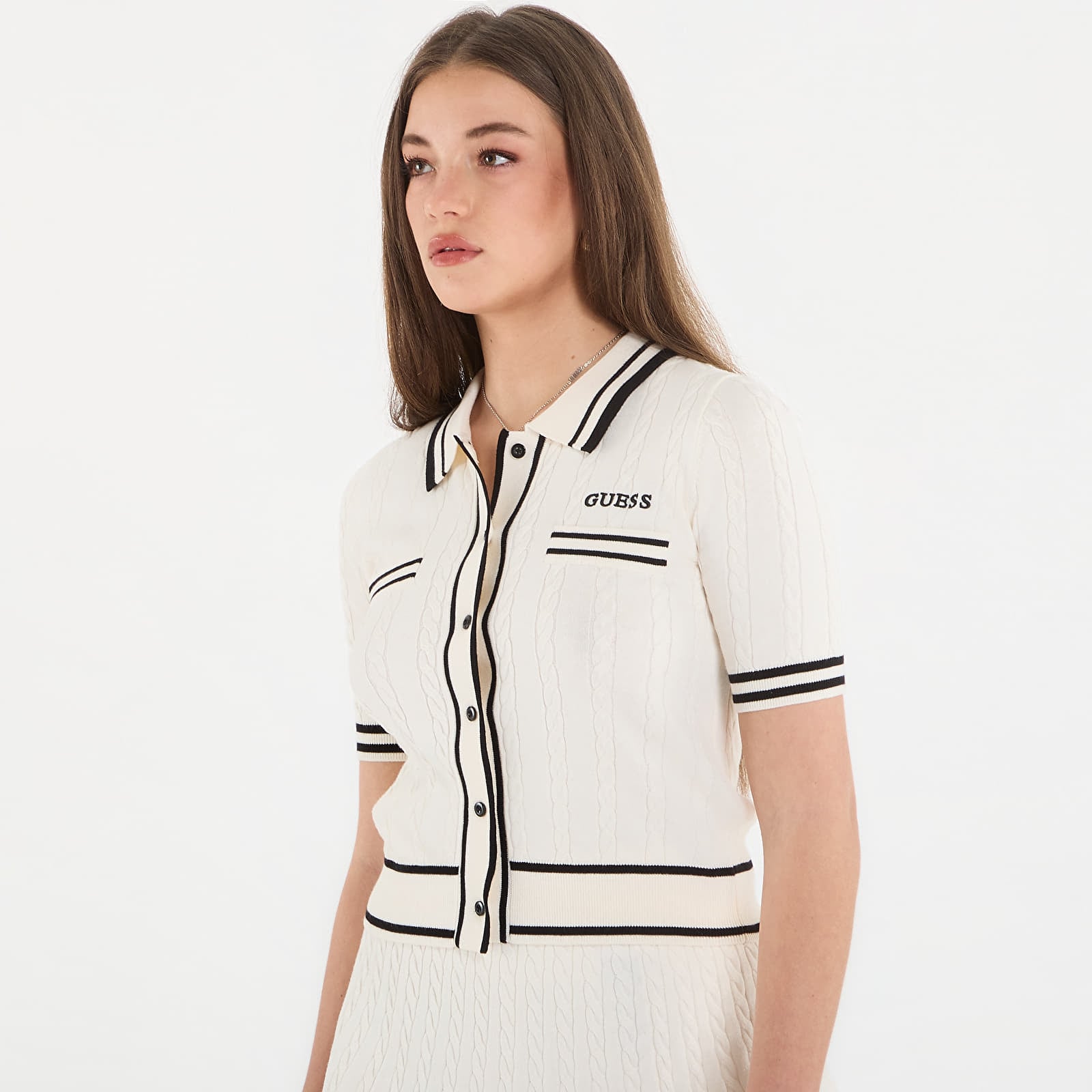 Pullover GUESS Shari Polo Cardi Sweater Dove White