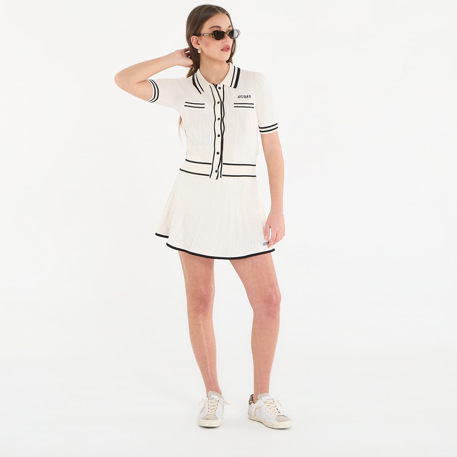 Pullover GUESS Shari Polo Cardi Sweater Dove White