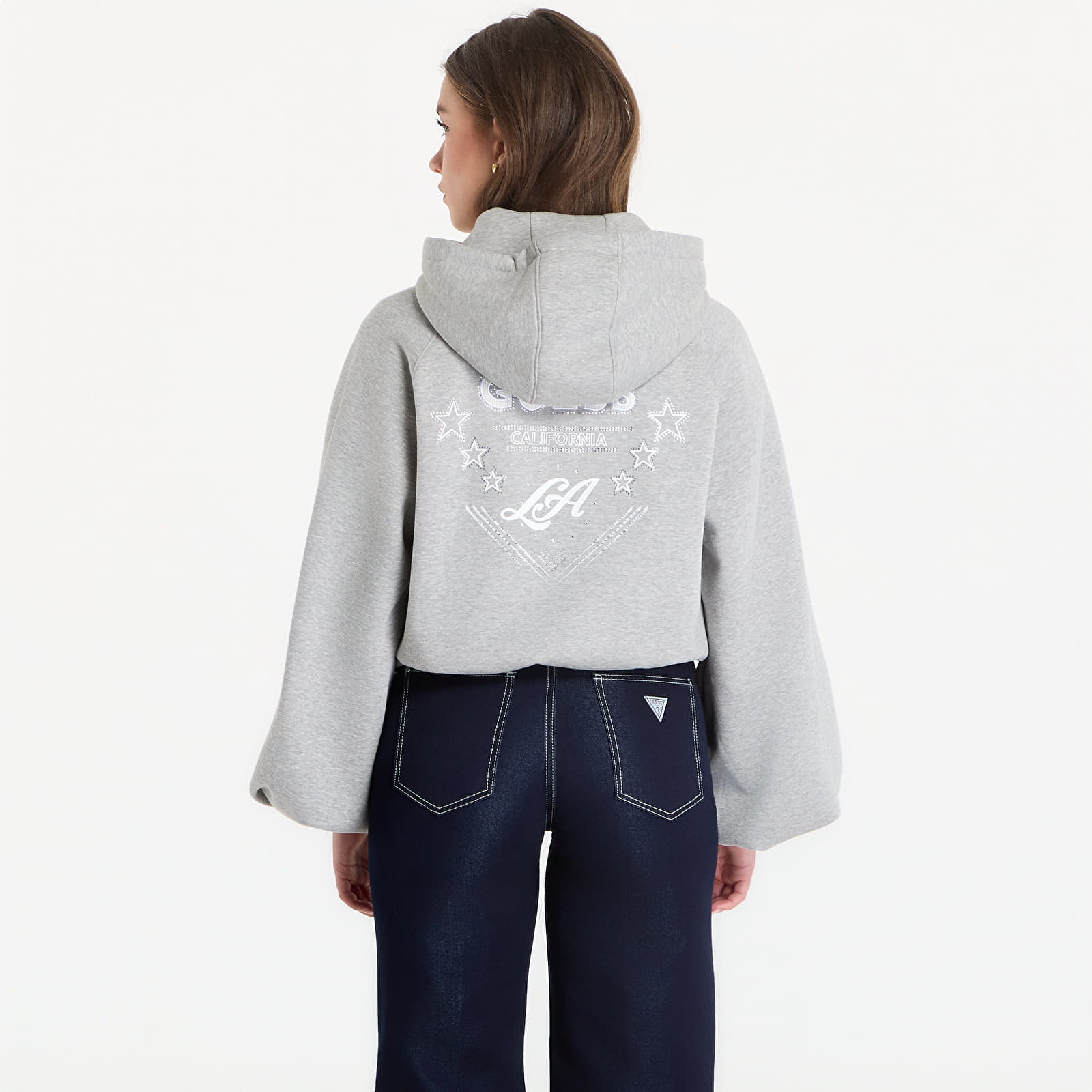 Džemperiai su gobtuvais ir džemperiai Guess Jeans Hooded Krystal Sweatshirt Marble Heather