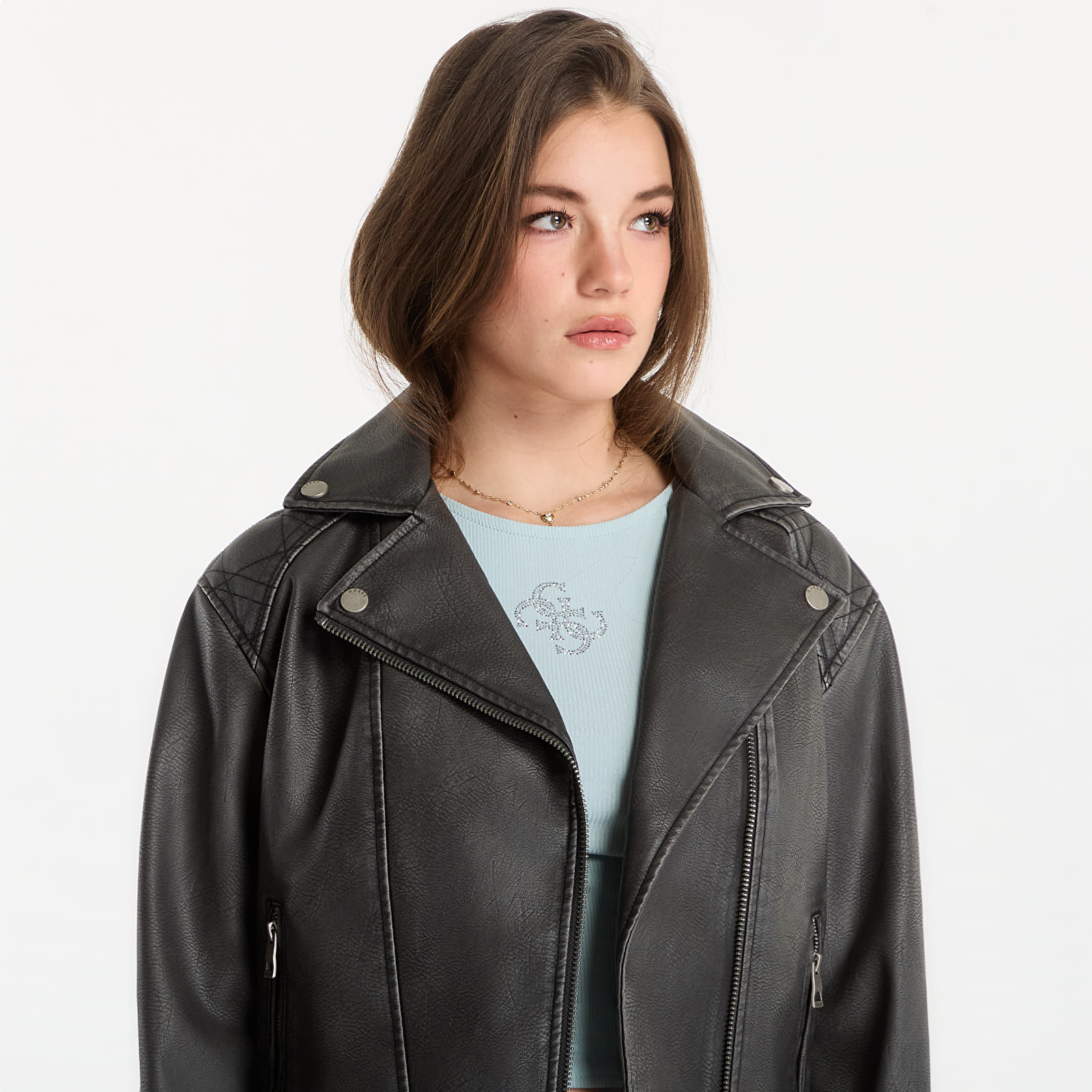 Γυναικεία σακάκια Guess Jeans Nada Vintage Biker Jet Black