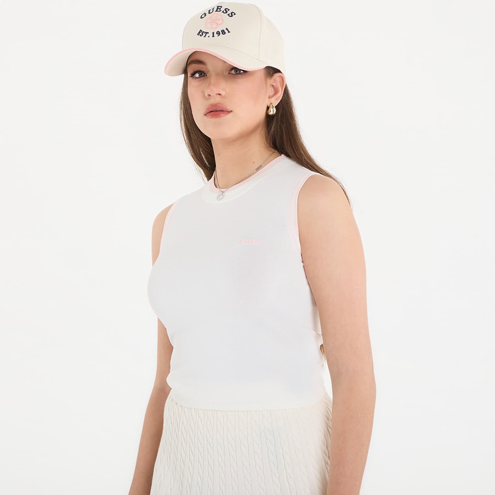 Toppar GUESS Gabry Sleeveless Sweater Top Neige White