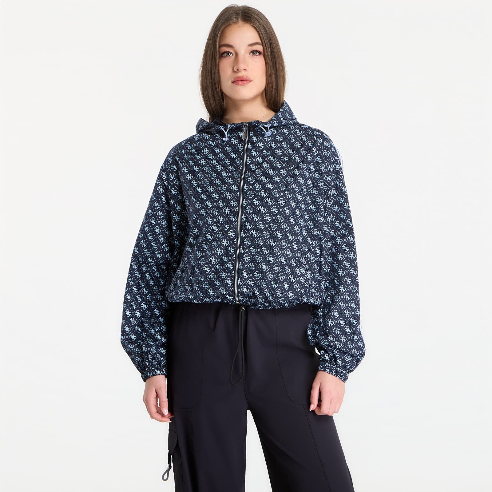 Giacche da donna GUESS Nikla 4G Full Zip Hooded Jacke Nylon Ocean Aop