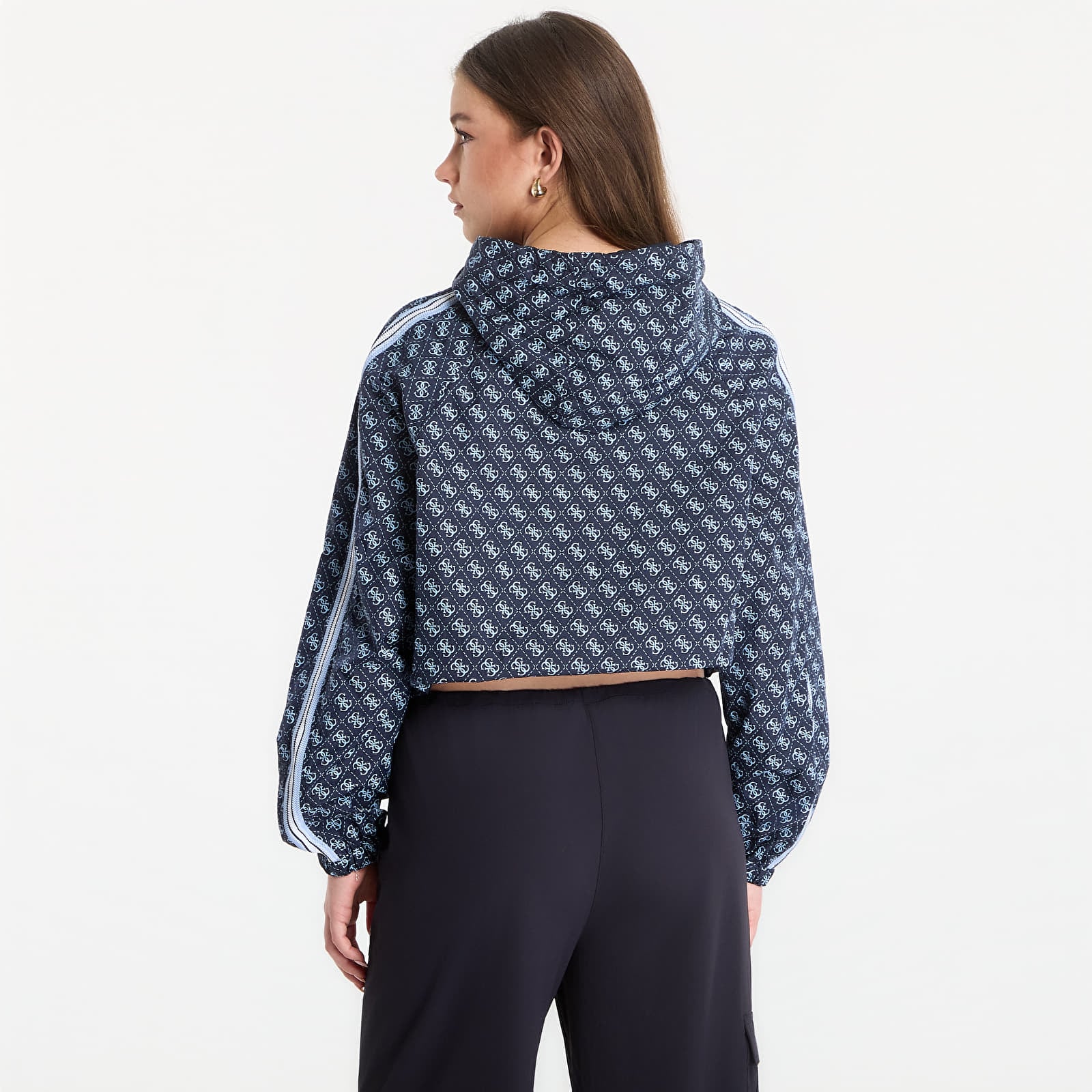 Giacche da donna GUESS Nikla 4G Full Zip Hooded Jacke Nylon Ocean Aop