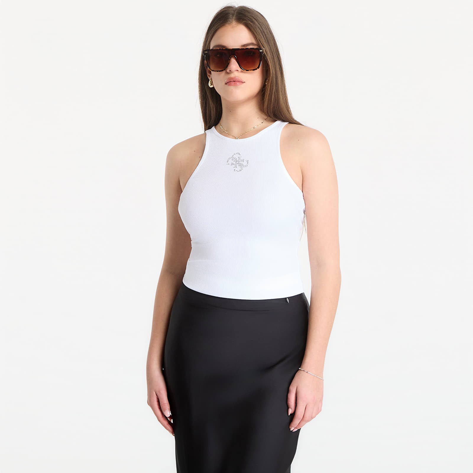 Oberteile Guess Jeans Sl Round Nk Guendalina Top Pure White