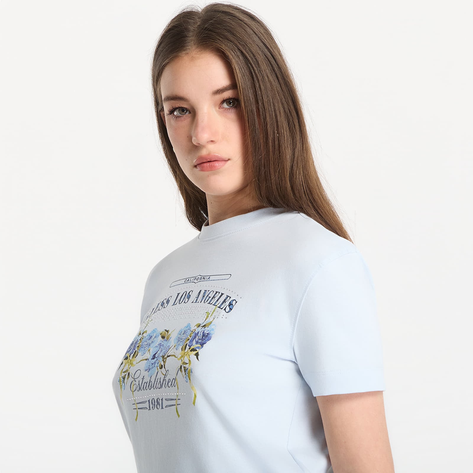 Tričká Guess Jeans Ss Cn Flowers Guess Box Tee Sky High