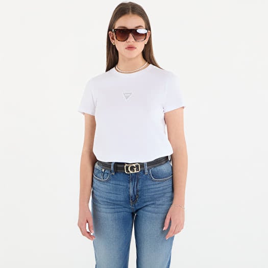 T-Shirt Guess Jeans Ss Cn Mini Strass Triangle Tee Pure White