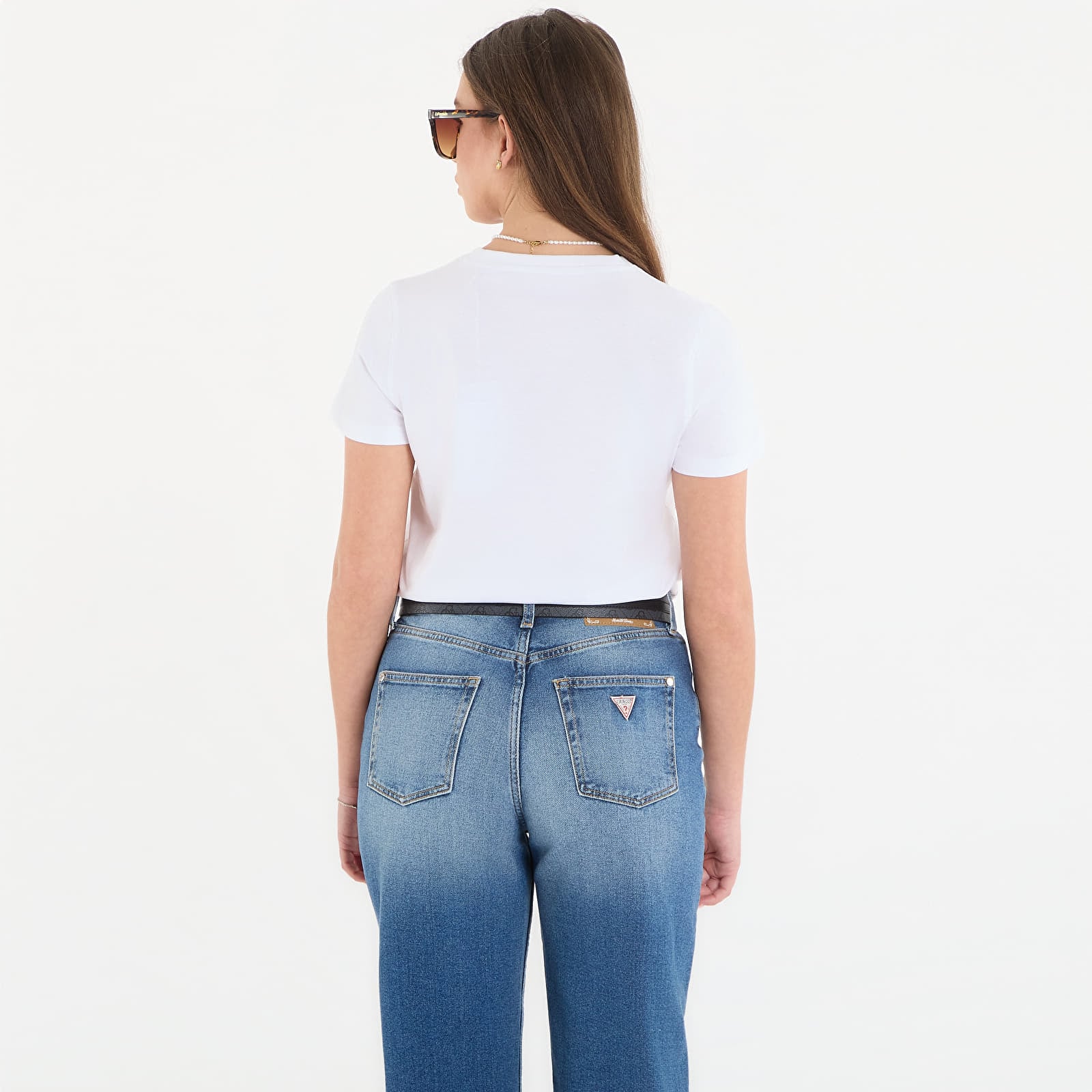 Tričká Guess Jeans Ss Cn Mini Strass Triangle Tee Pure White