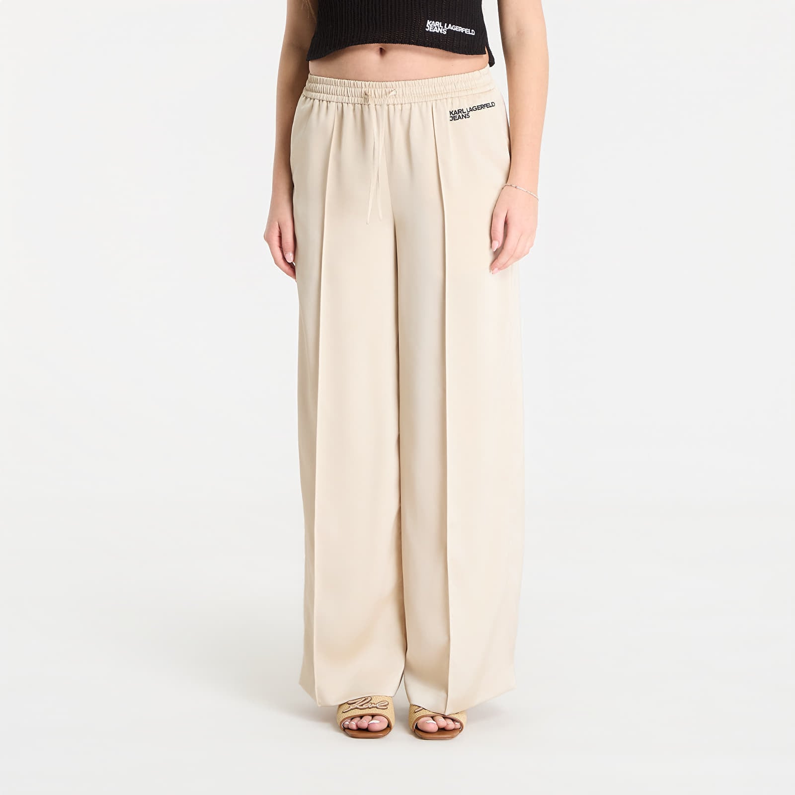 Панталони Karl Lagerfeld Jeans Wide Leg Satin Pant Champagne S