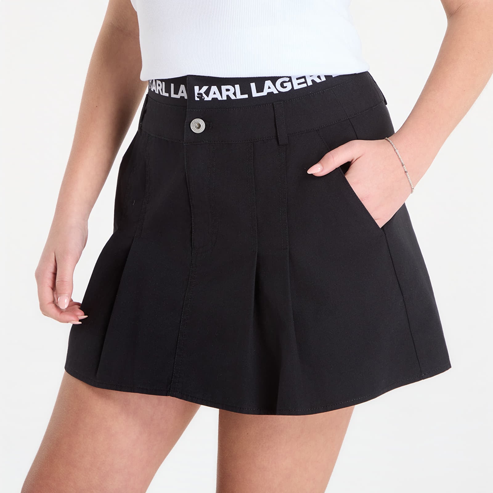 Sukně Karl Lagerfeld Jeans Pleated Logo Skirt Black