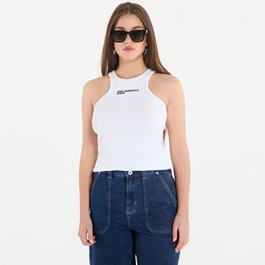 Karl Lagerfeld Jeans Ribbed Logo Tank White