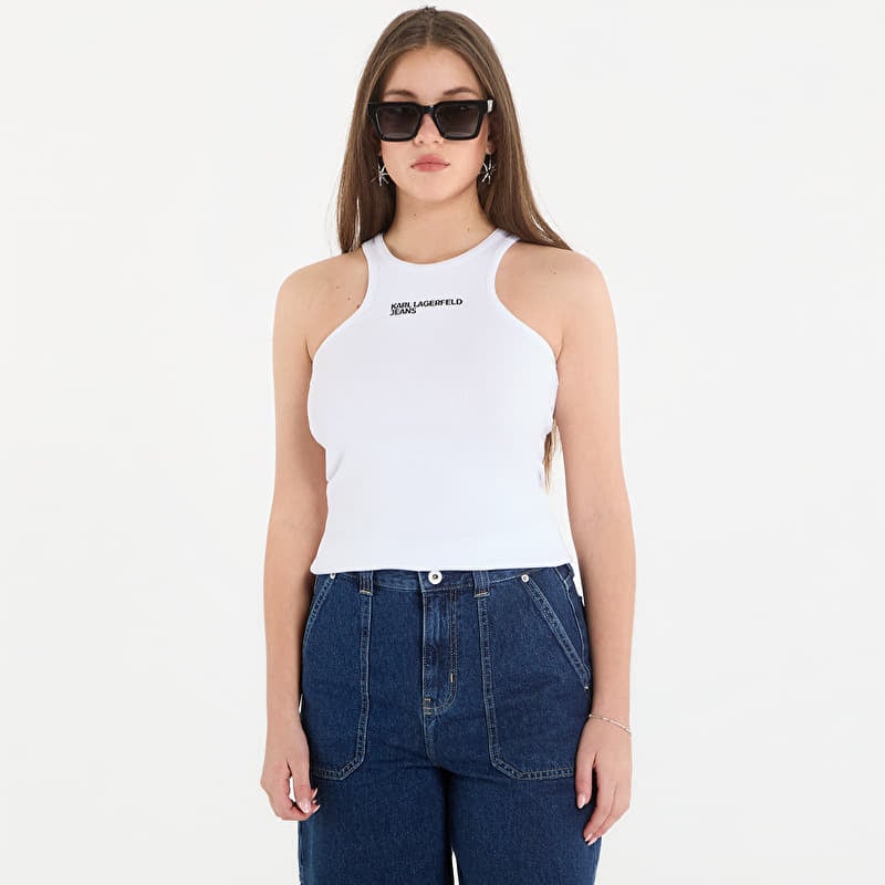 Karl Lagerfeld Jeans Ribbed Logo Tank White
