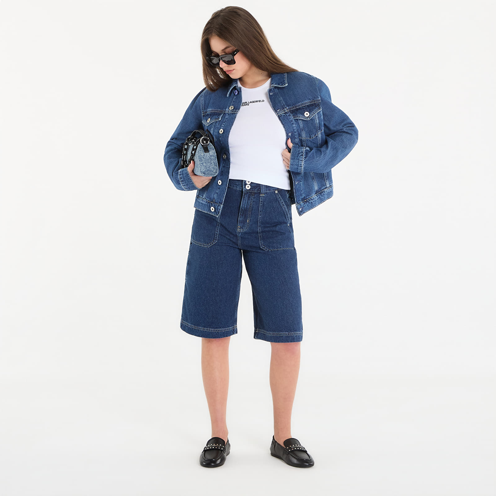 Canotta Karl Lagerfeld Jeans Ribbed Logo Tank White